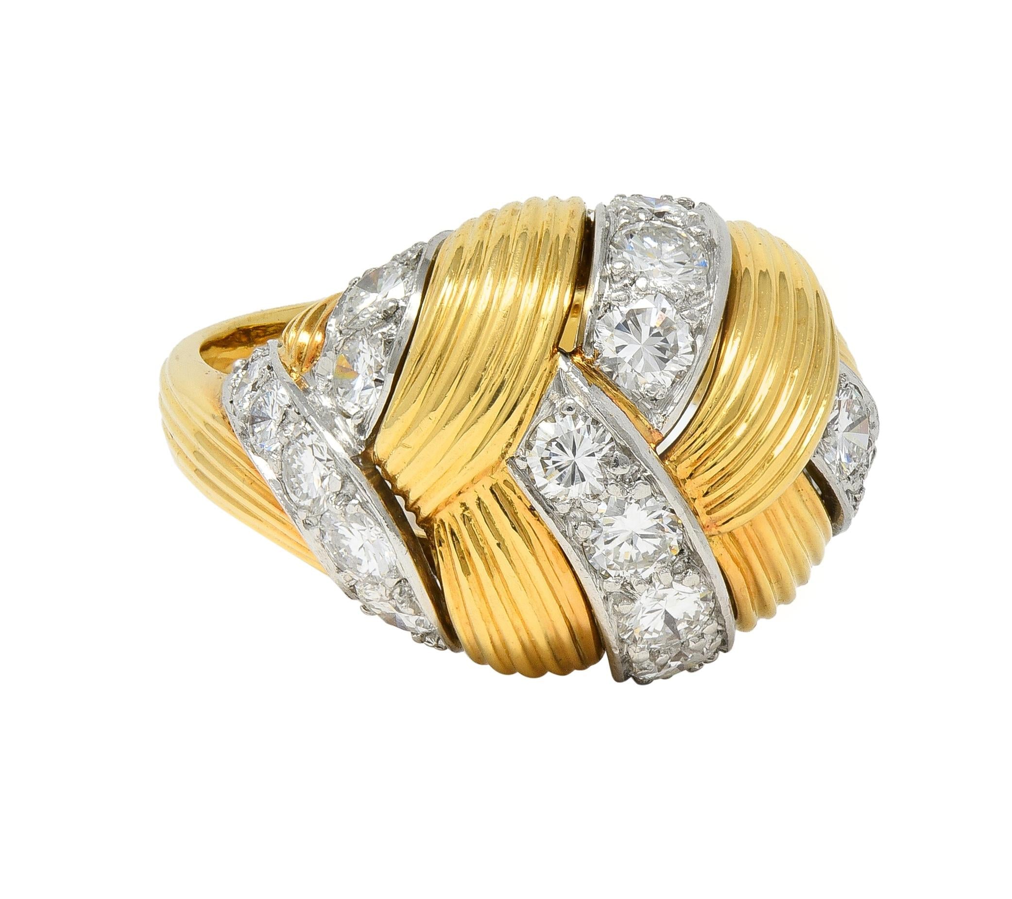 Cartier French 1950's 2.55 CTW Diamond Platinum 18K Gold Vintage Woven Dome Ring