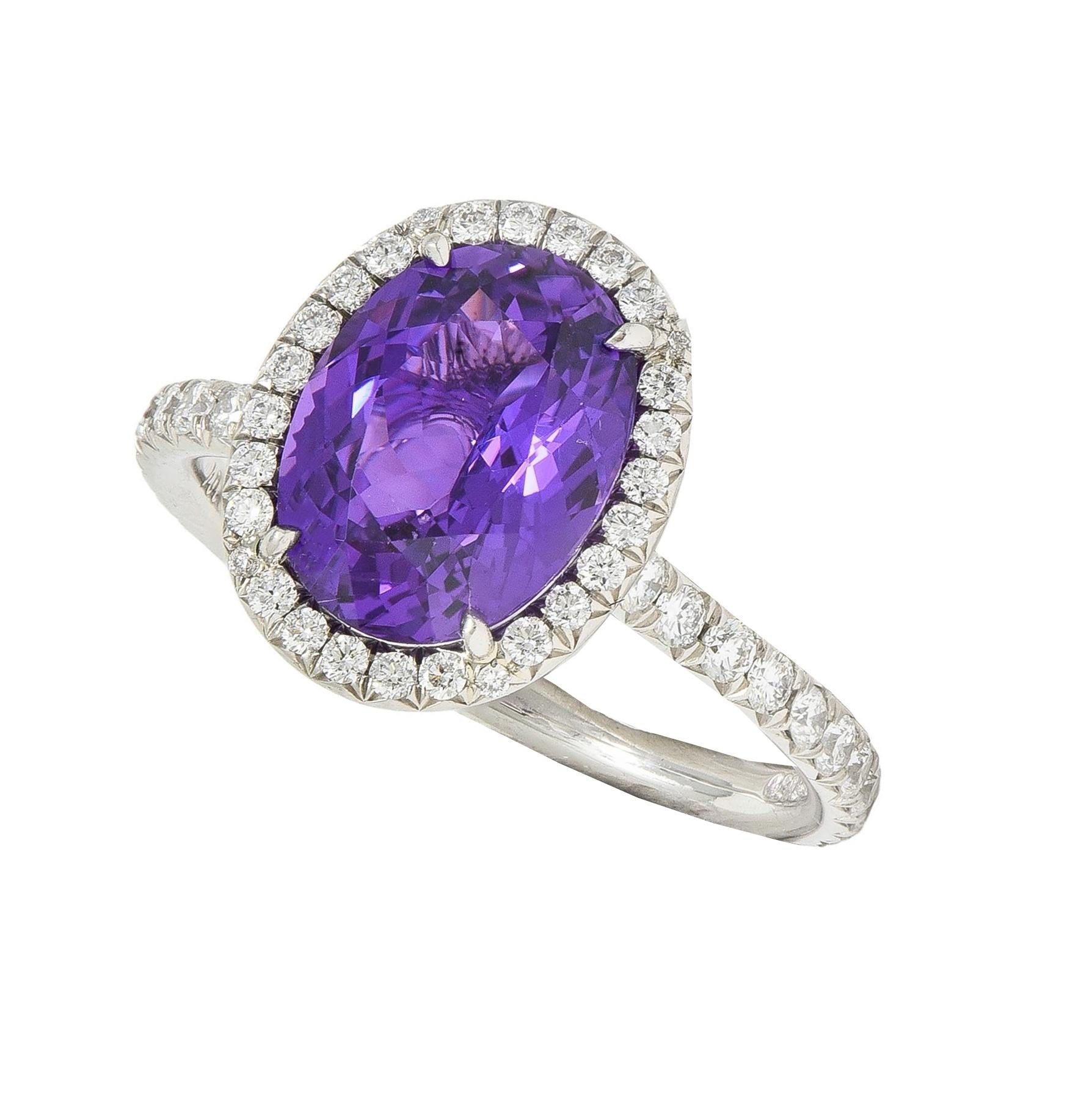 Tiffany & Co. 3.78 CTW No Heat Ceylon Purple Sapphire Diamond Platinum Ring GIA
