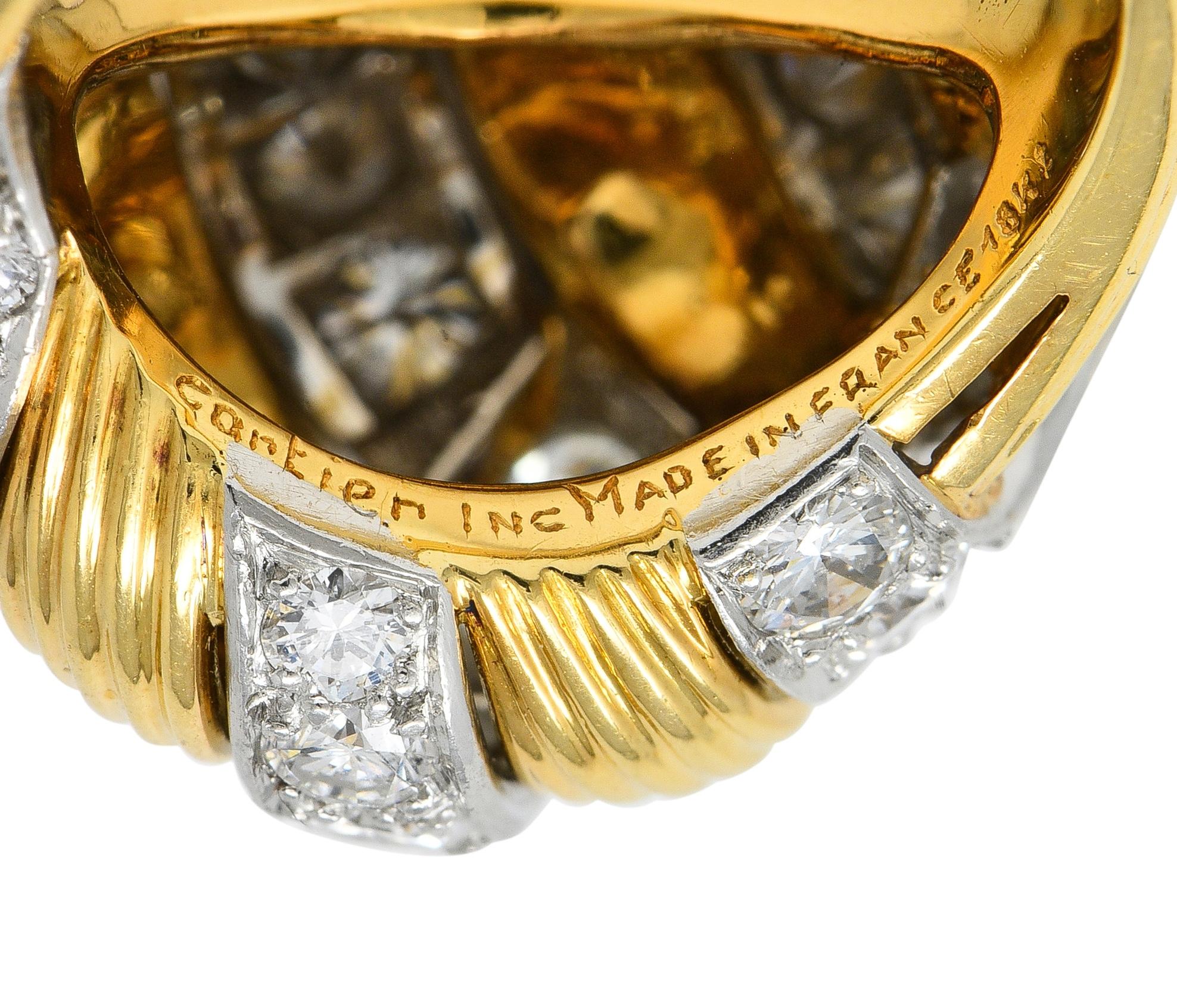 Cartier French 1950's 2.55 CTW Diamond Platinum 18K Gold Vintage Woven Dome Ring