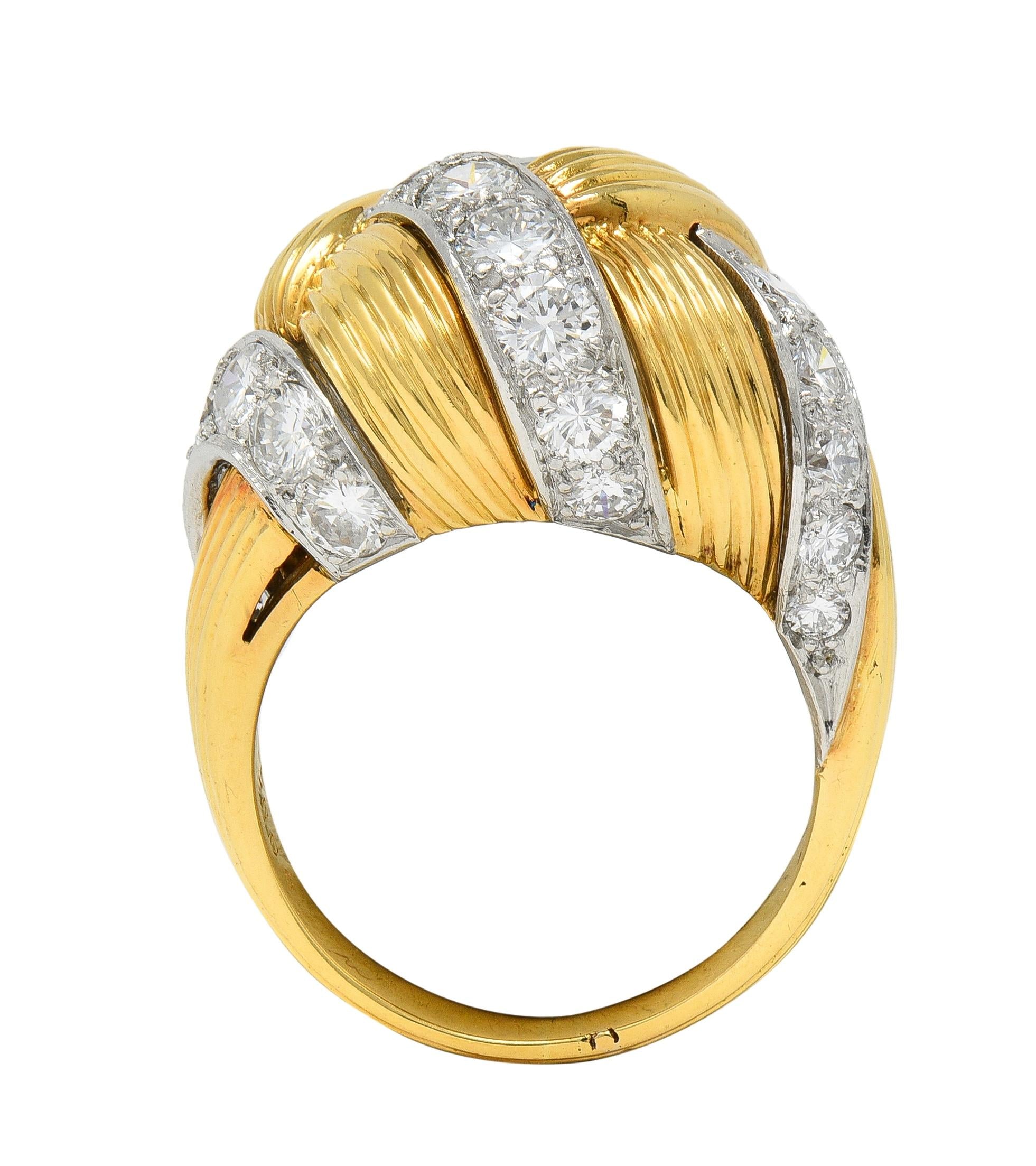 Cartier French 1950's 2.55 CTW Diamond Platinum 18K Gold Vintage Woven Dome Ring