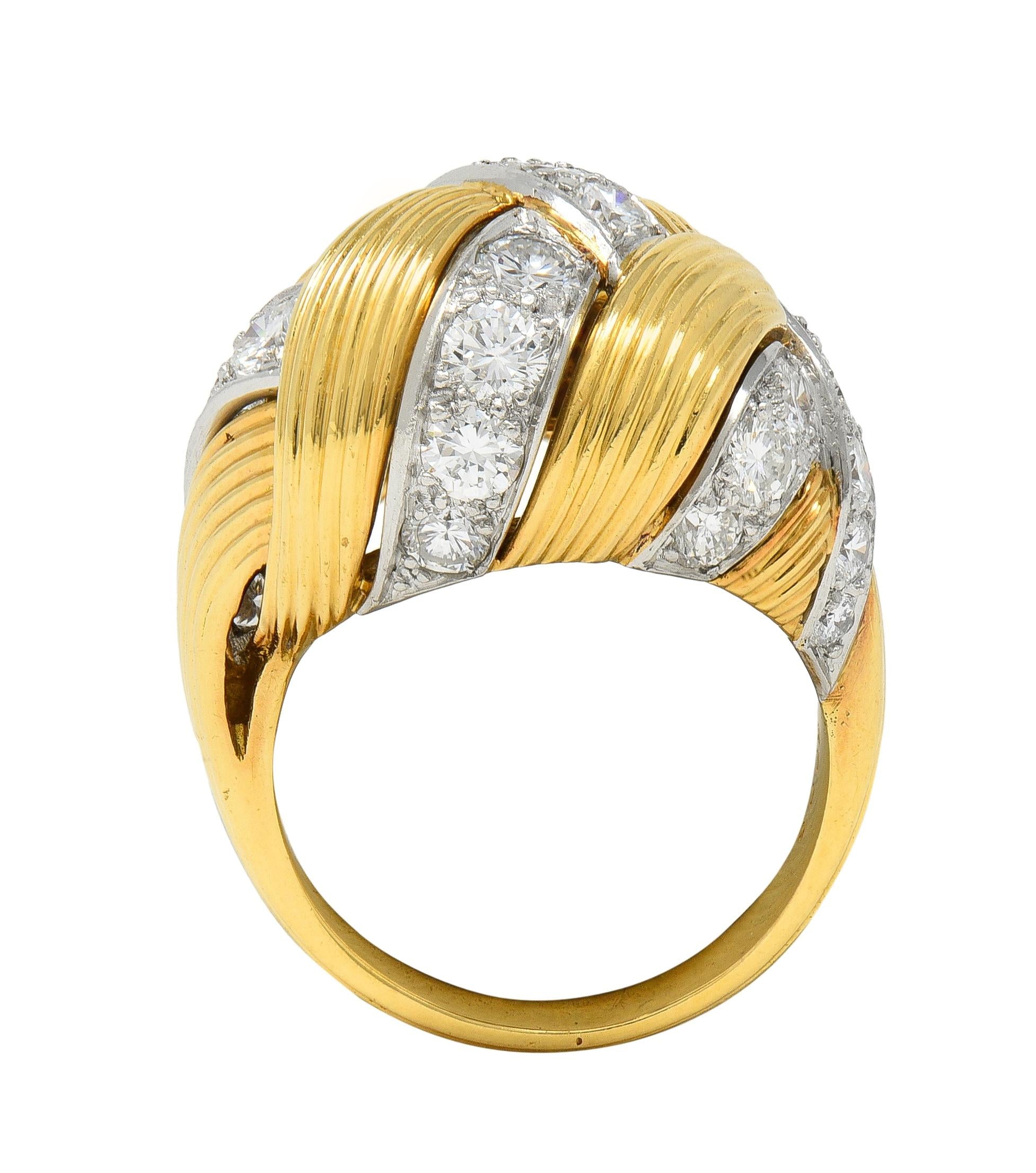 Cartier French 1950's 2.55 CTW Diamond Platinum 18K Gold Vintage Woven Dome Ring