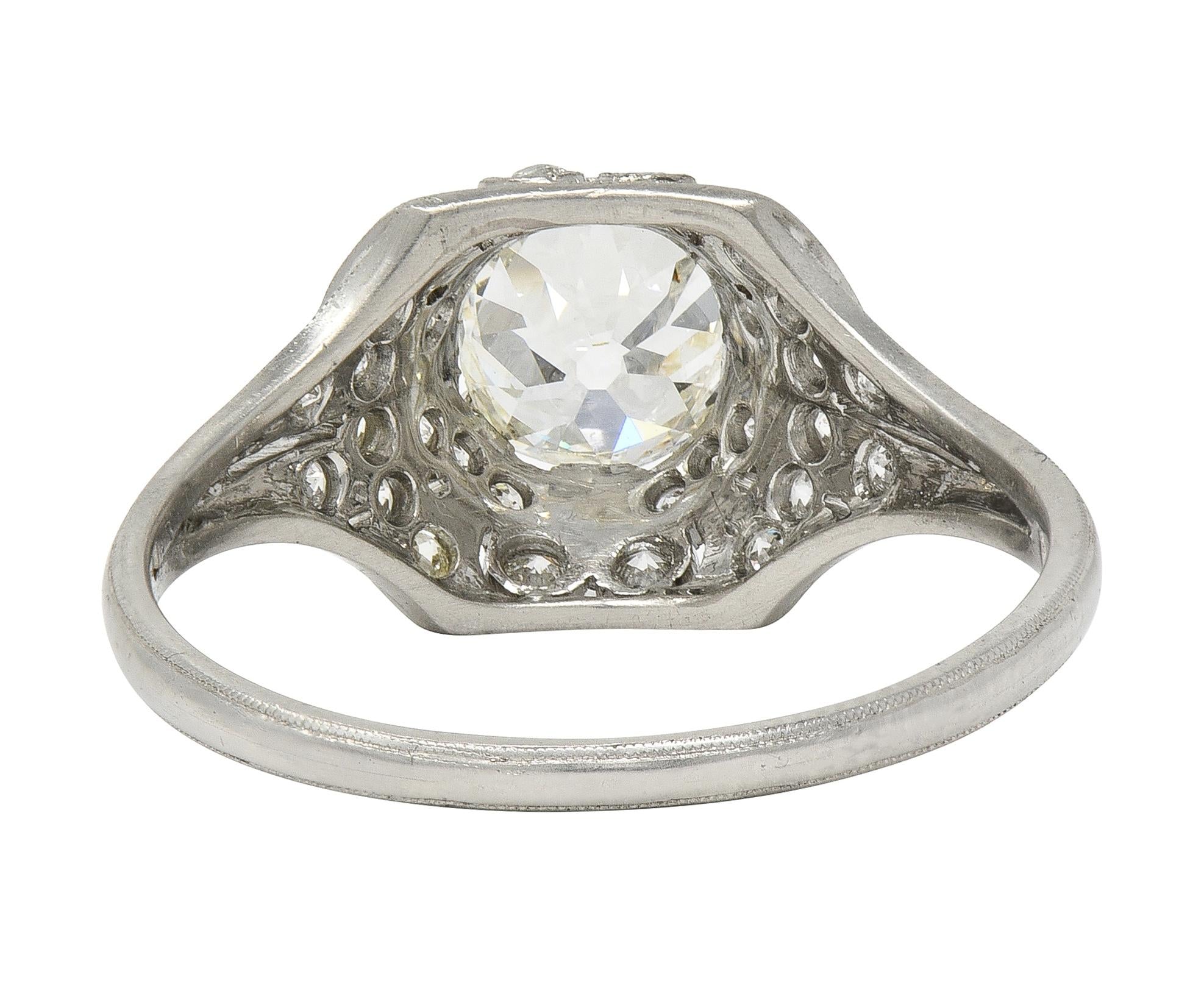 Art Deco 1.71 CTW Old Mine Cut Diamond Platinum Ribbon Vintage Engagement Ring