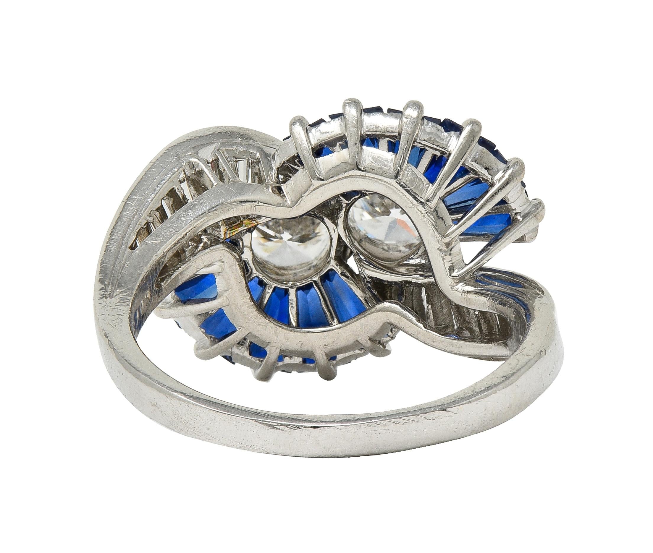 Oscar Heyman 2.00 CTW Sapphire Diamond Platinum Vintage Fanning Bypass Ring