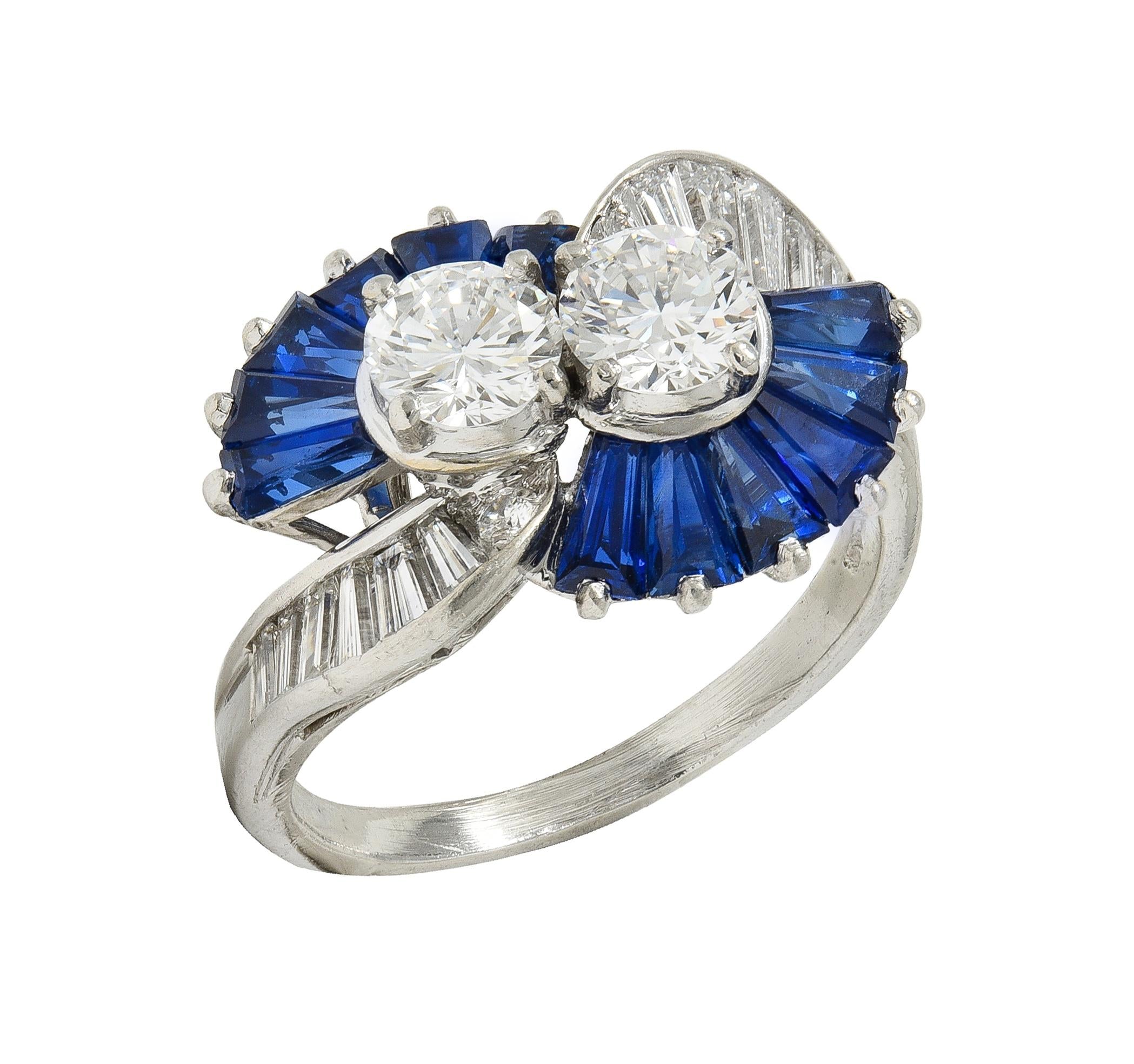 Oscar Heyman 2.00 CTW Sapphire Diamond Platinum Vintage Fanning Bypass Ring