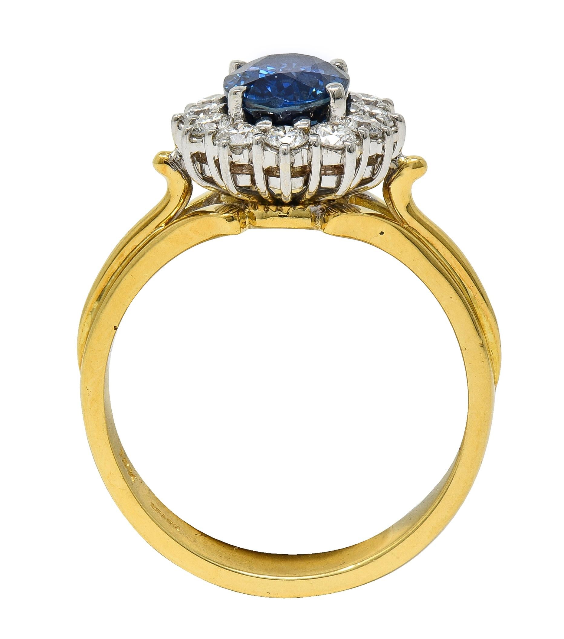 Spark 1990's 2.25 CTW Sapphire Diamond 18 Karat Two-Tone Gold Vintage Halo Ring