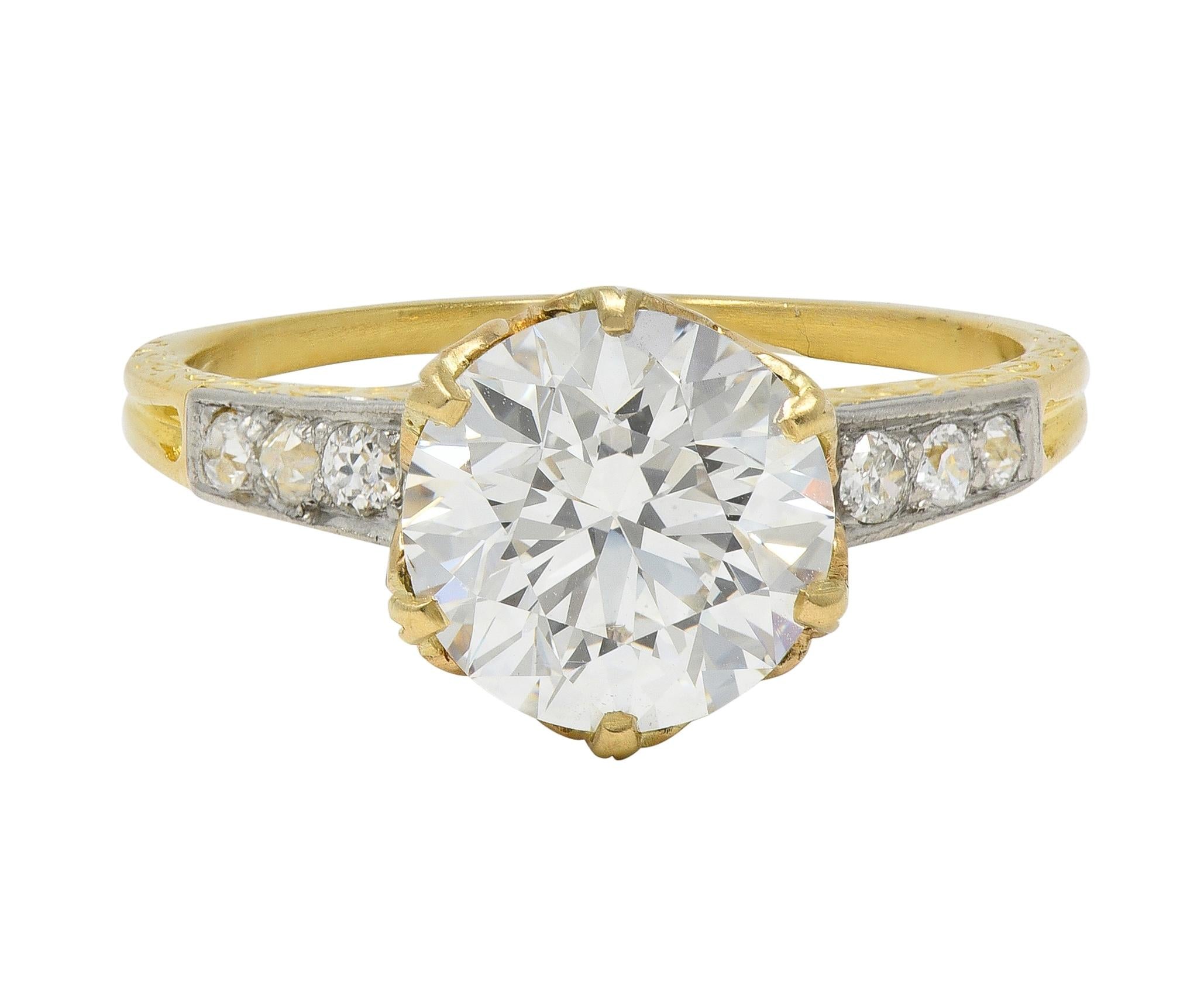 Edwardian 2.40 CTW Euro Diamond Platinum 18 Karat Gold Antique Engagement Ring