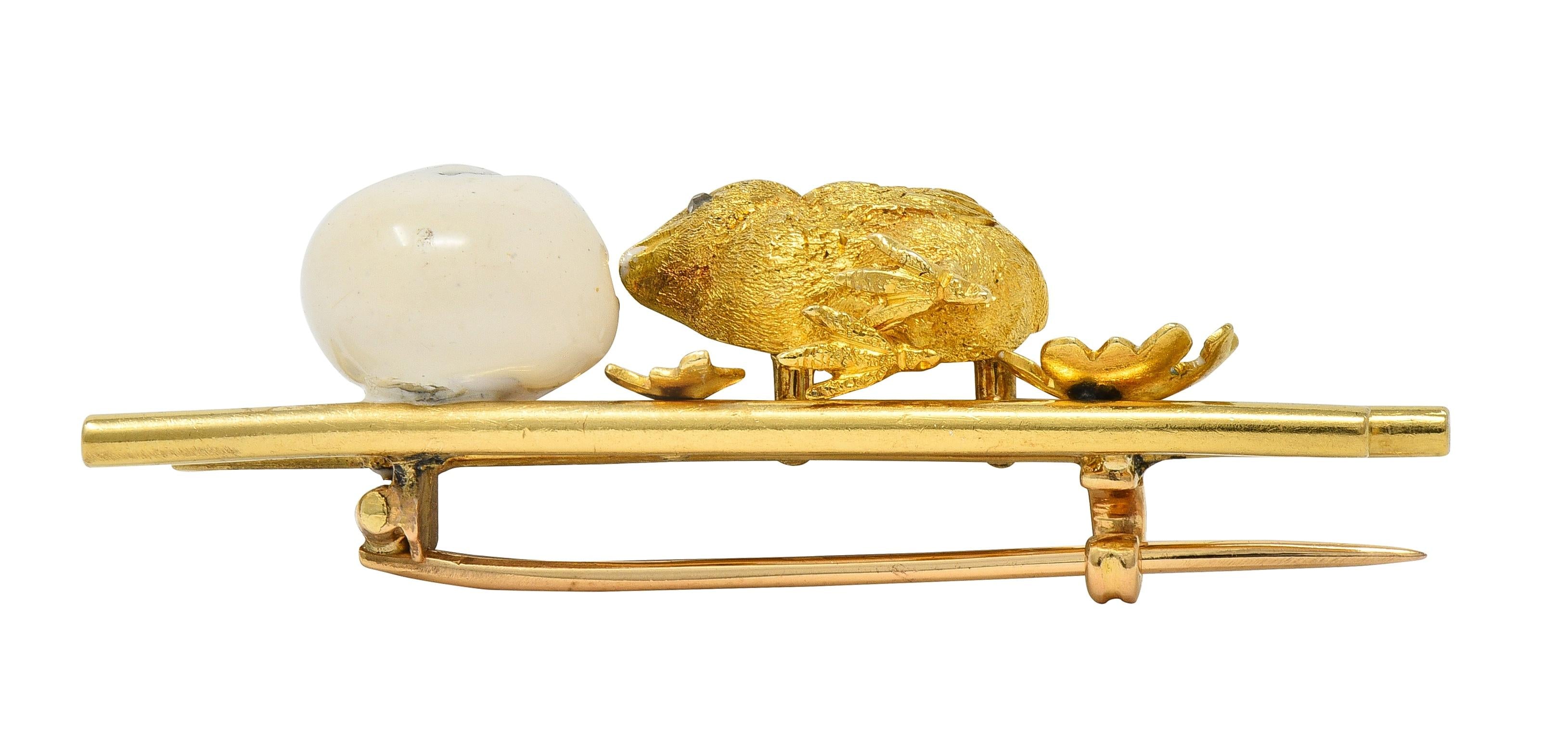 Victorian Diamond Enamel 18 Karat Yellow Gold Antique Baby Bird Hatchling Brooch