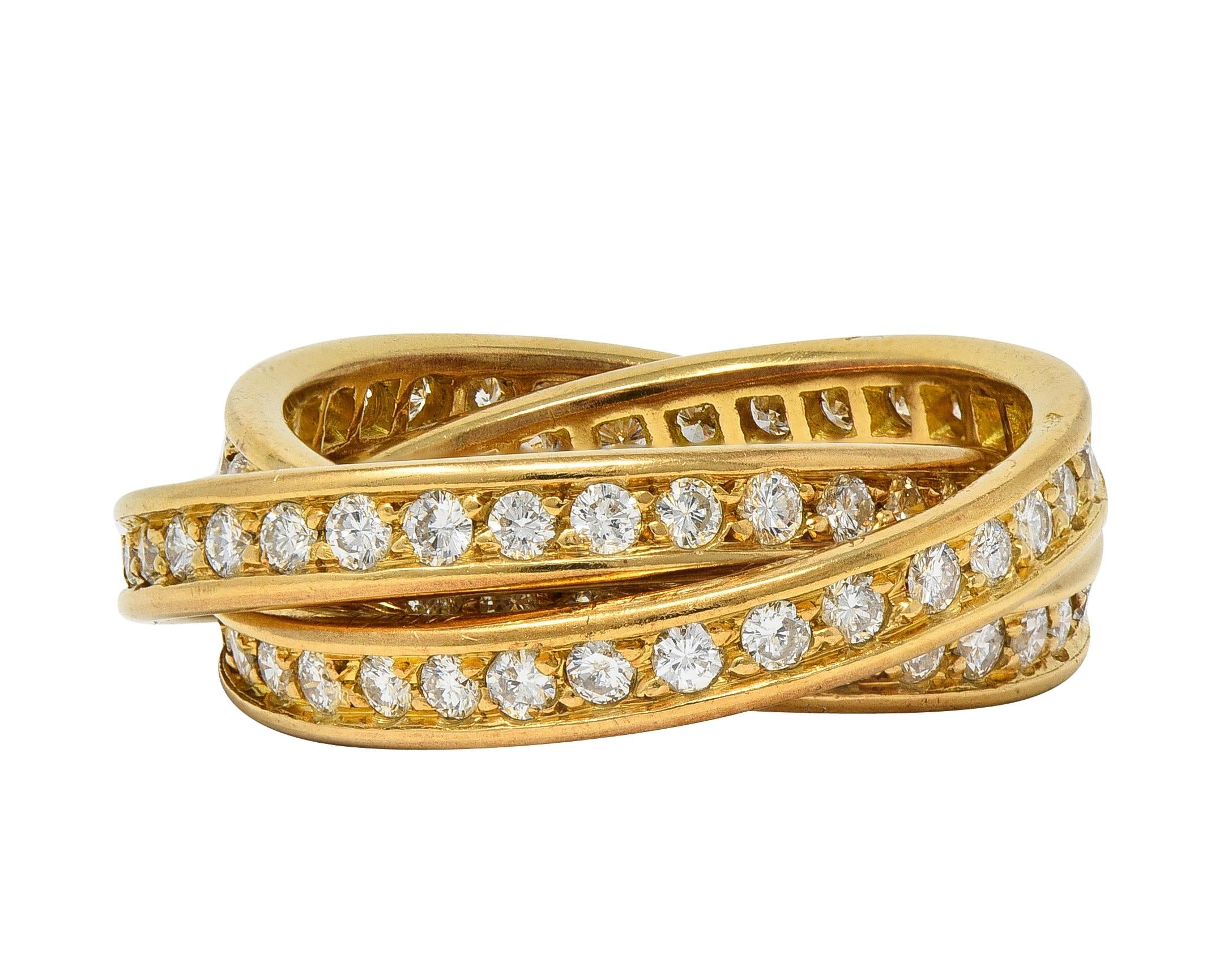 Cartier Paris 1960's 2.88 CTW Diamond 18K Gold Vintage Rolling Trinity Band Ring