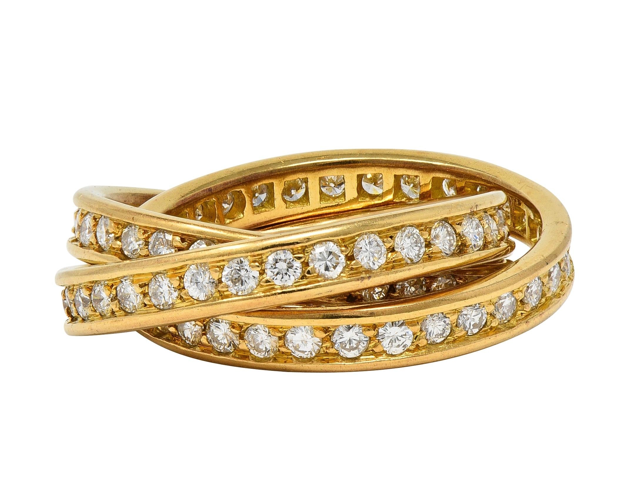 Cartier Paris 1960's 2.88 CTW Diamond 18K Gold Vintage Rolling Trinity Band Ring