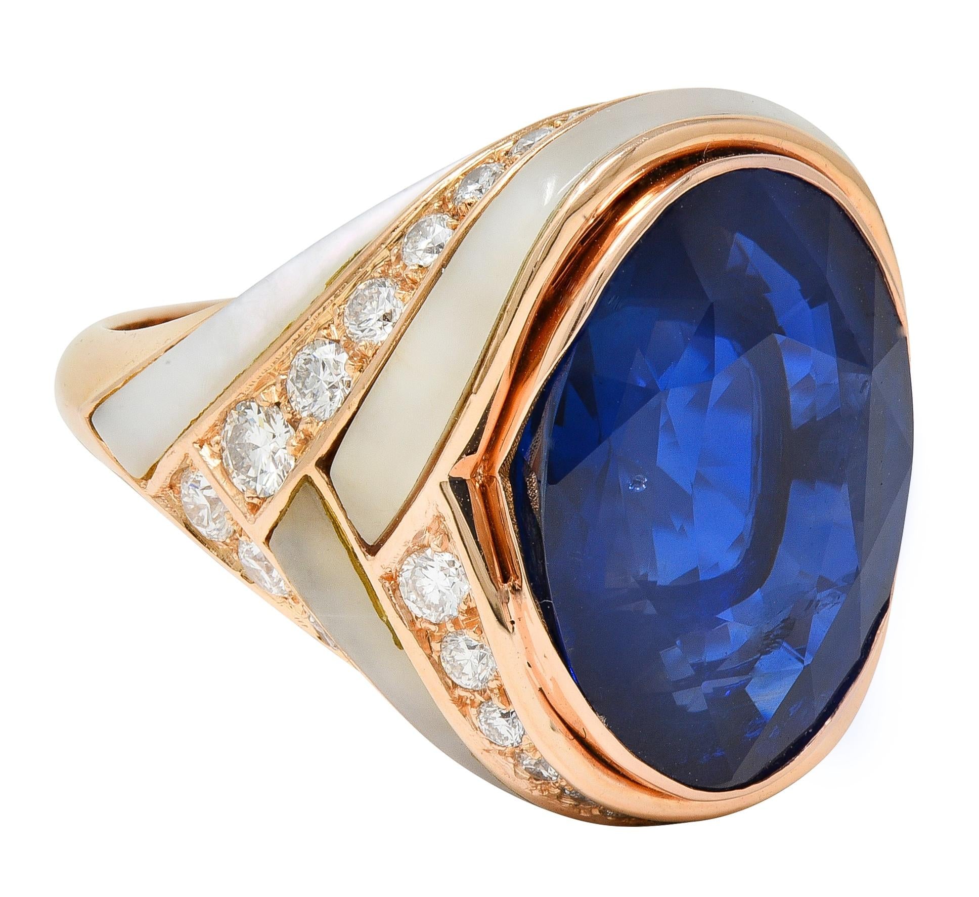 Bulgari No Heat Ceylon Sapphire Diamond Mother-Of-Pearl 18K Rose Gold Ring