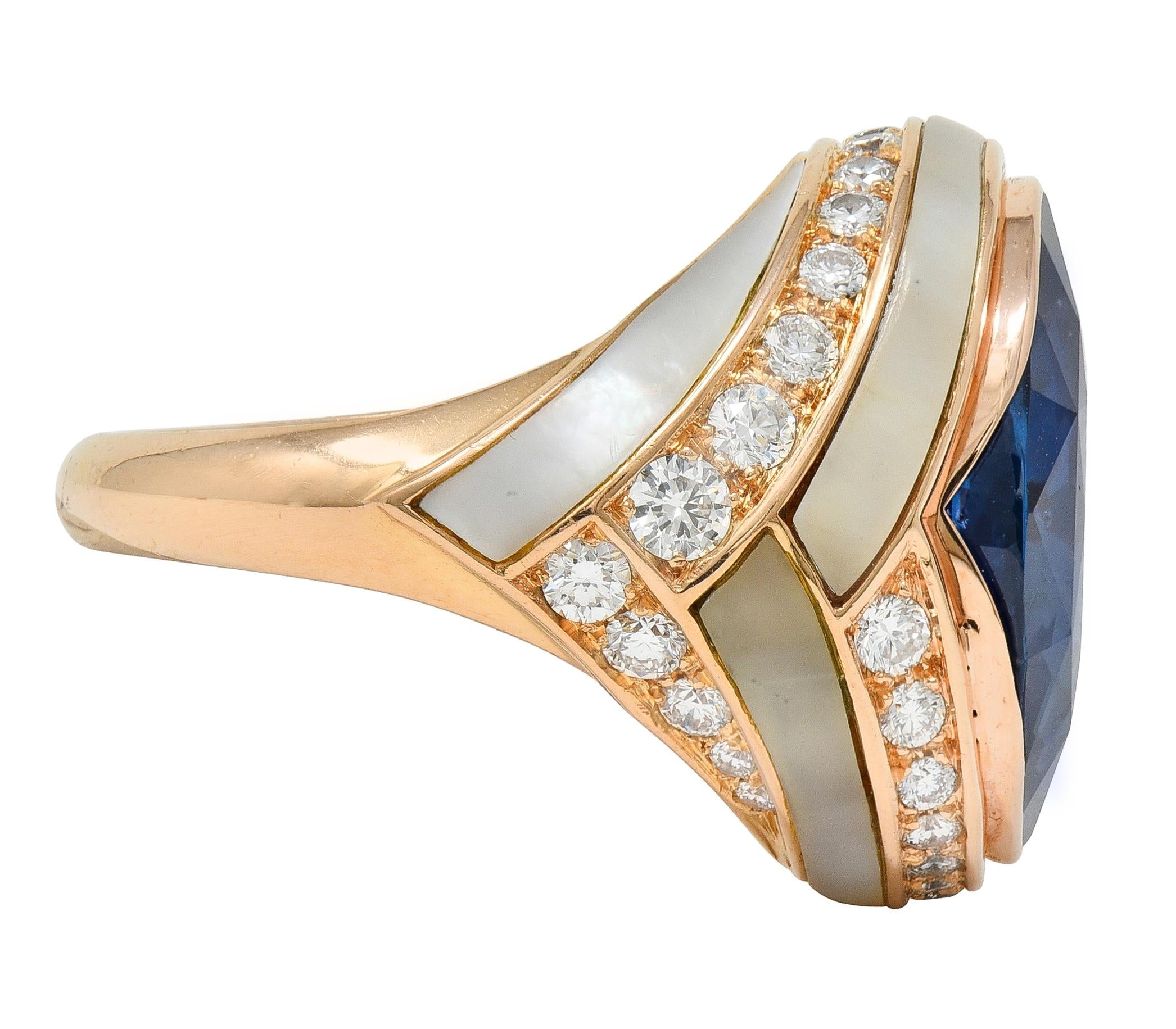 Bulgari No Heat Ceylon Sapphire Diamond Mother-Of-Pearl 18K Rose Gold Ring