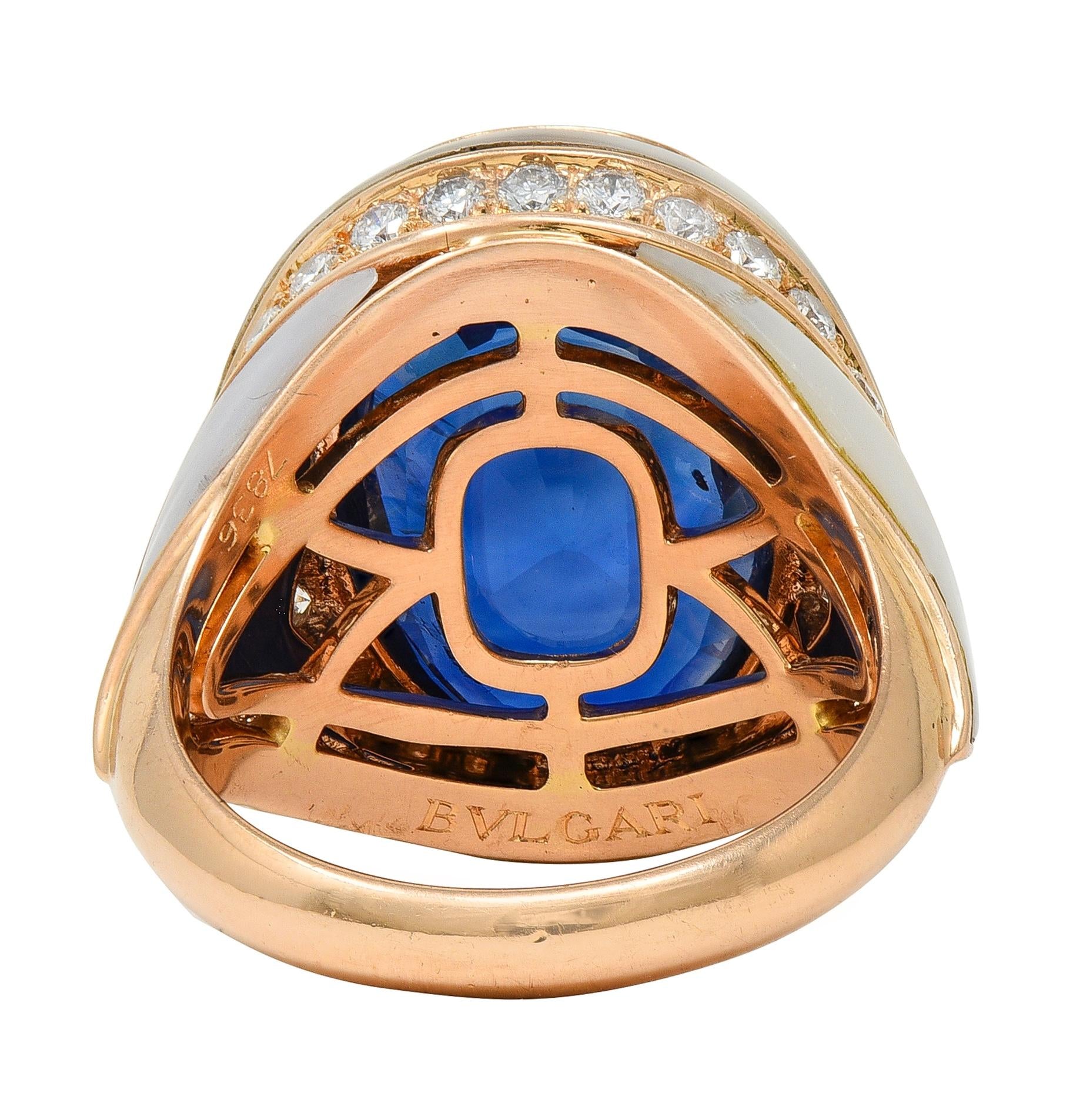 Bulgari No Heat Ceylon Sapphire Diamond Mother-Of-Pearl 18K Rose Gold Ring