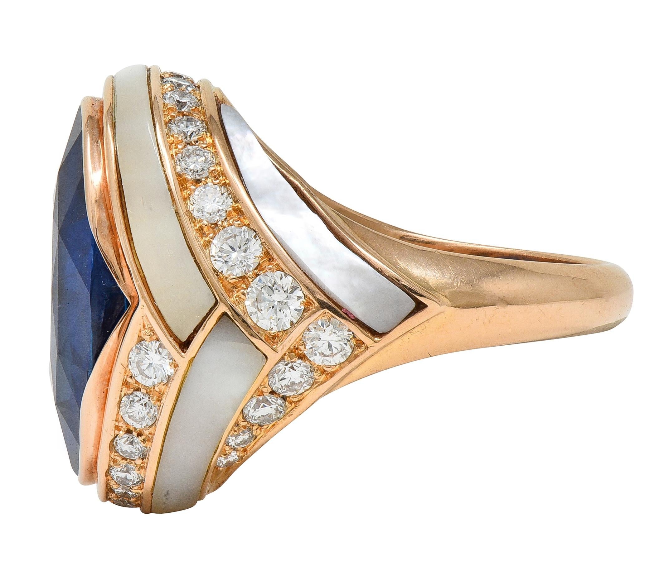 Bulgari No Heat Ceylon Sapphire Diamond Mother-Of-Pearl 18K Rose Gold Ring