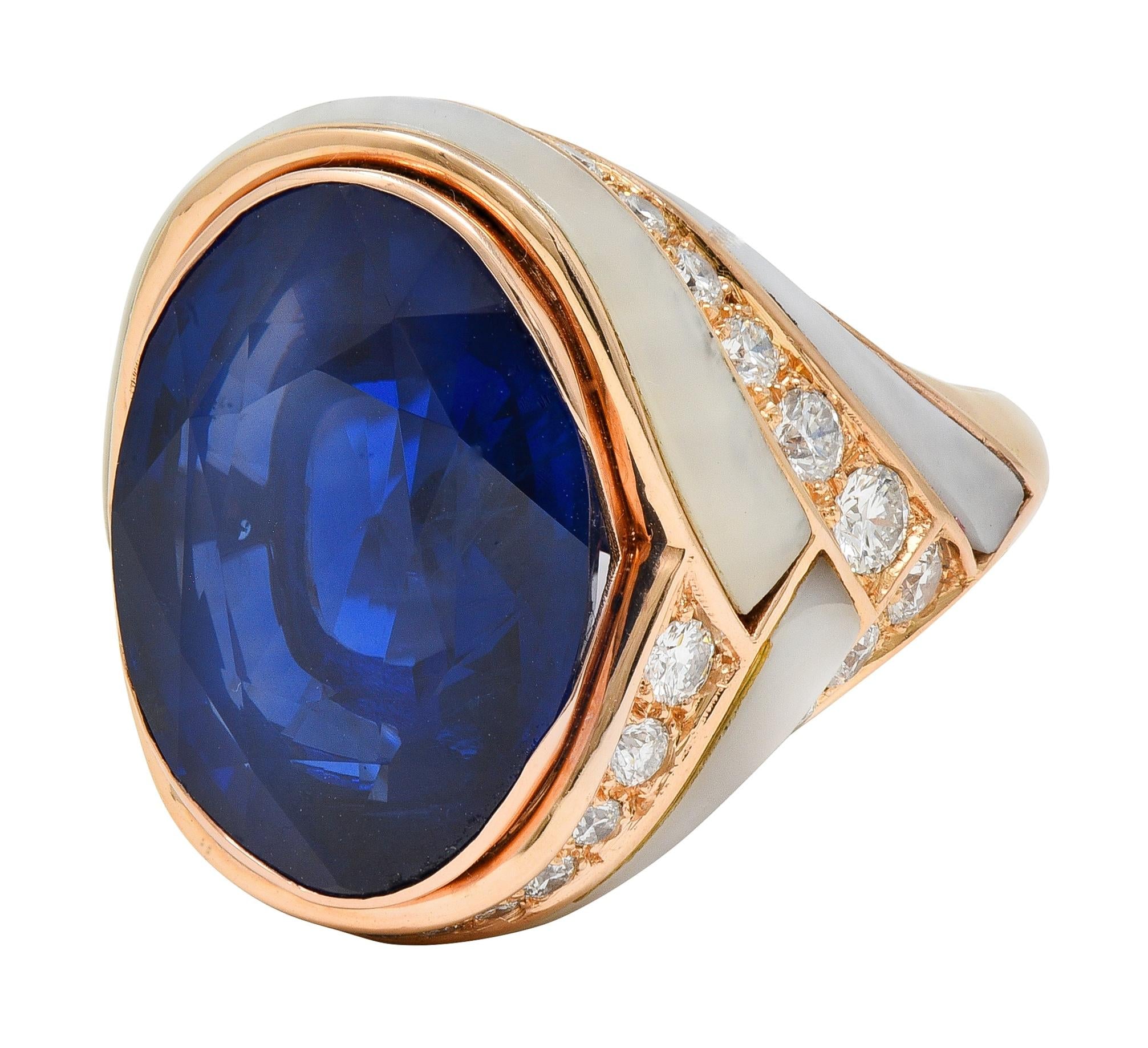 Bulgari No Heat Ceylon Sapphire Diamond Mother-Of-Pearl 18K Rose Gold Ring