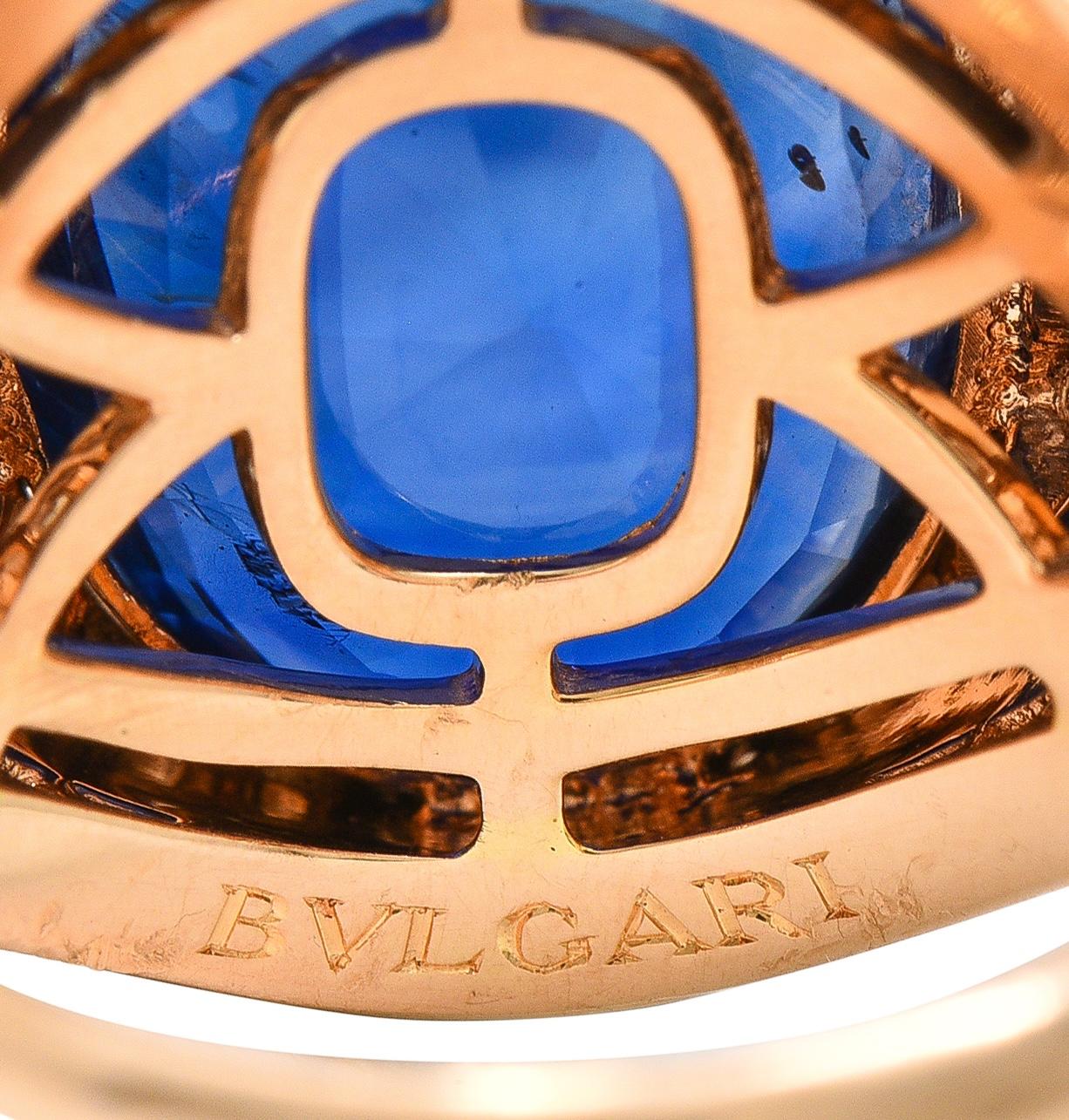 Bulgari No Heat Ceylon Sapphire Diamond Mother-Of-Pearl 18K Rose Gold Ring