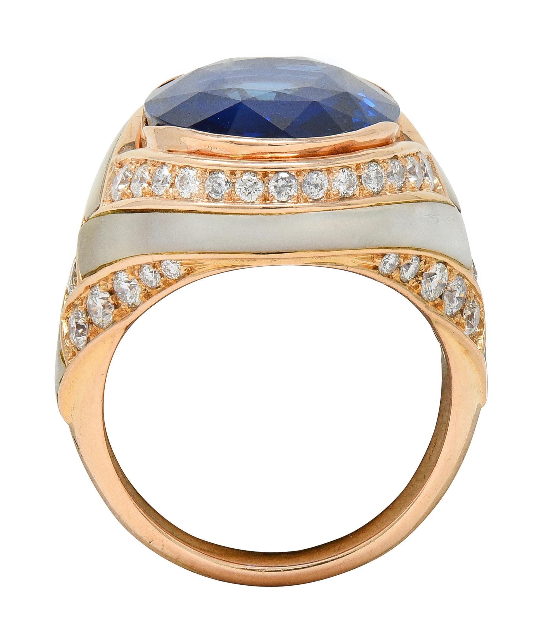 Bulgari No Heat Ceylon Sapphire Diamond Mother-Of-Pearl 18K Rose Gold Ring