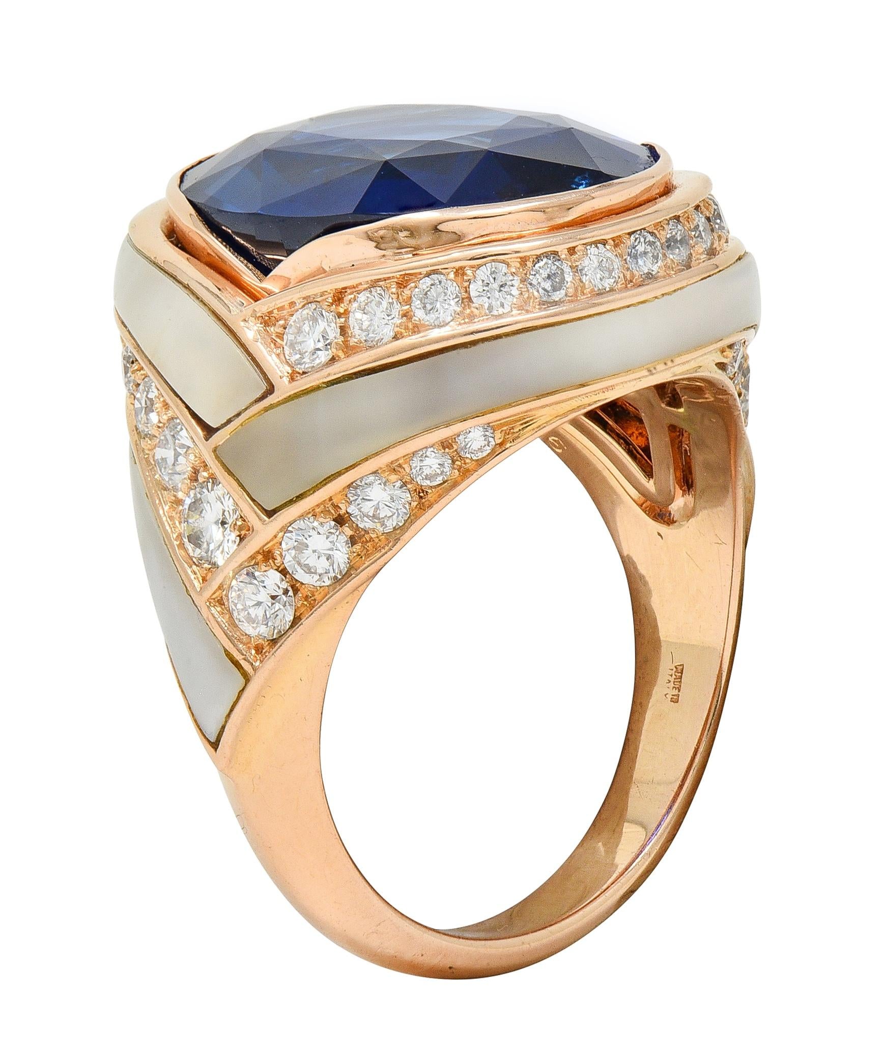 Bulgari No Heat Ceylon Sapphire Diamond Mother-Of-Pearl 18K Rose Gold Ring