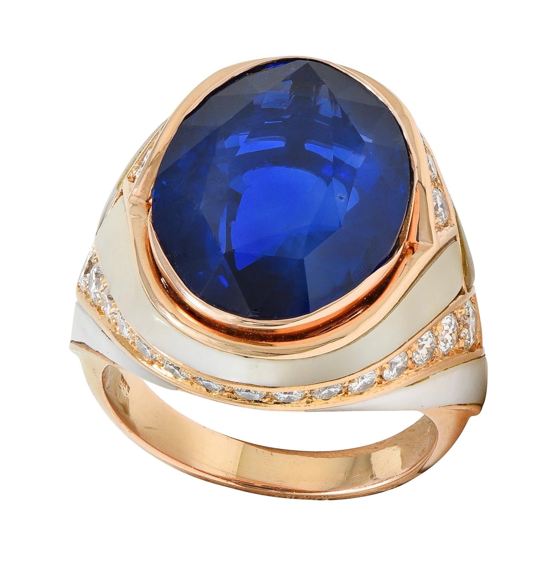 Bulgari No Heat Ceylon Sapphire Diamond Mother-Of-Pearl 18K Rose Gold Ring