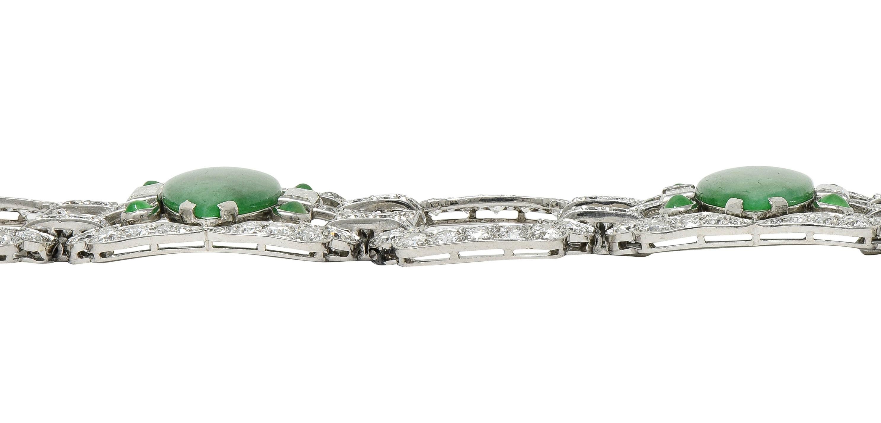 Black Starr & Frost Art Deco 17.30 CTW Diamond Jade Platinum Vintage Bracelet