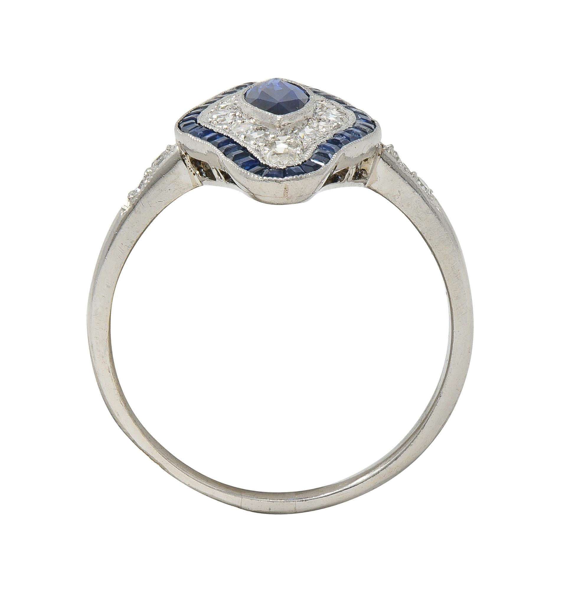 Art Deco 1.30 CTW Sapphire Diamond Platinum Vintage Navette Halo Dinner Ring