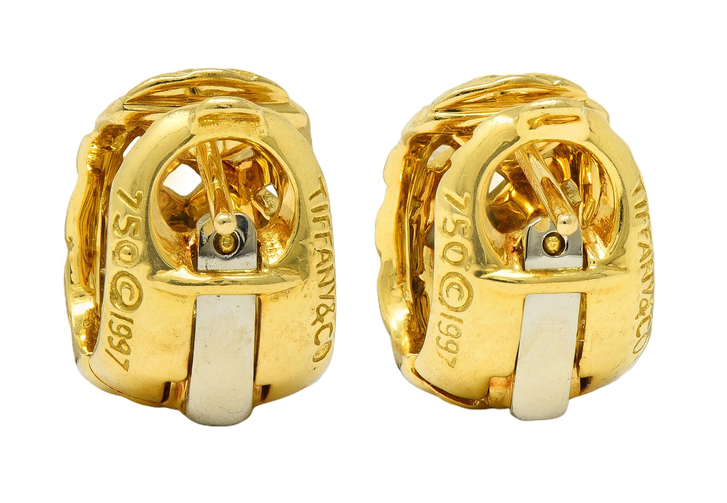 Tiffany & Co. 1997 18 Karat Yellow Gold Vintage Vannerie J-Hoop Earrings