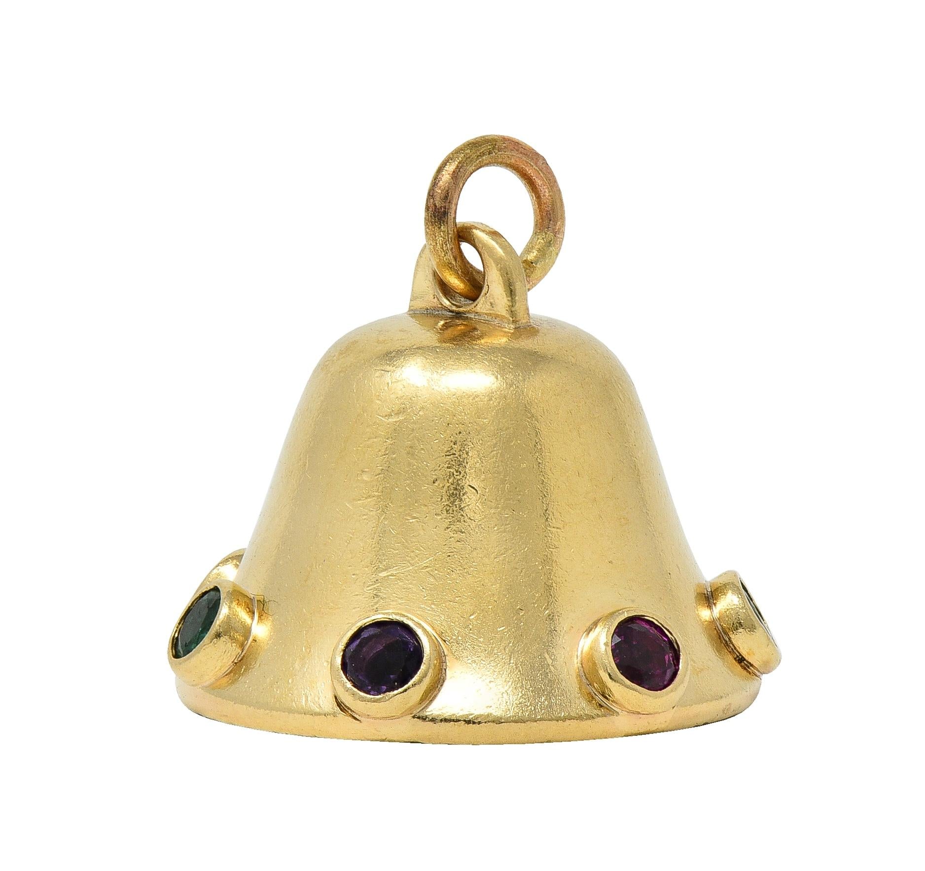 1950's Multi-Gem 14 Karat Yellow Gold Motif Vintage Dearest Acrostic Bell Charm