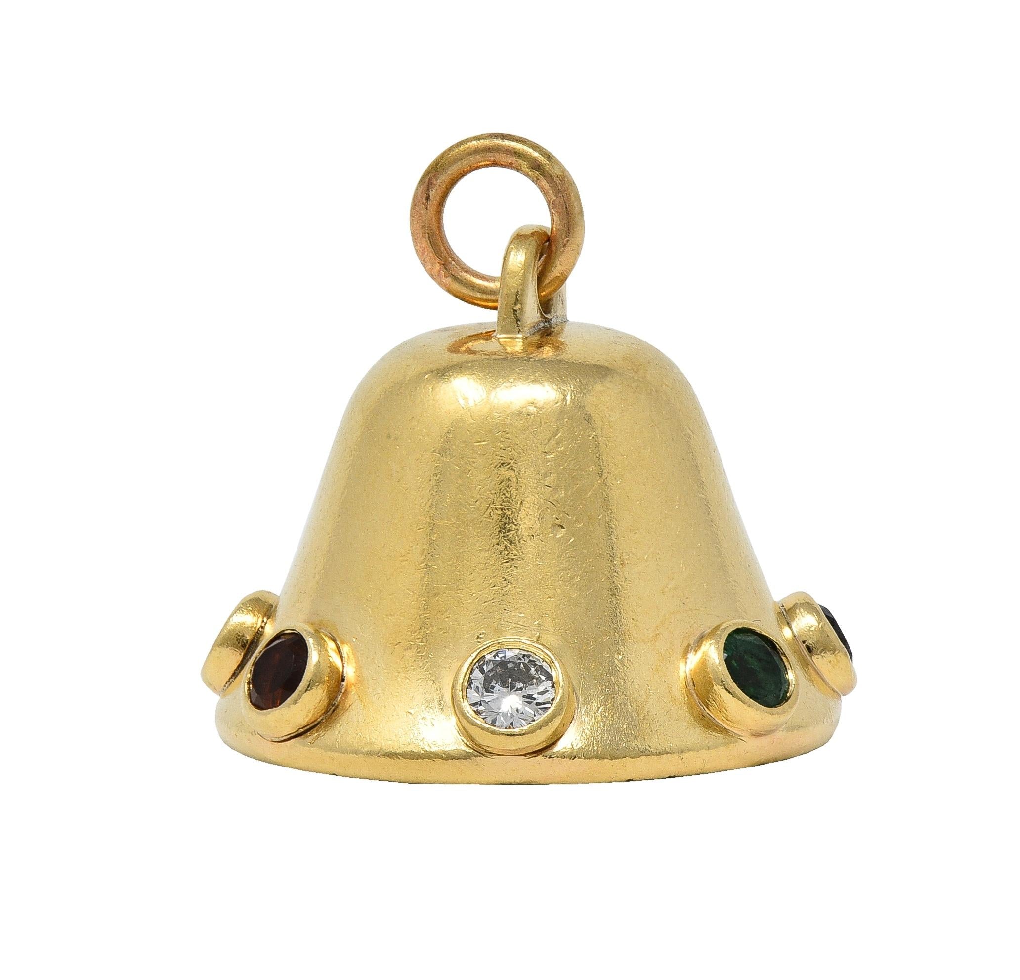 1950's Multi-Gem 14 Karat Yellow Gold Motif Vintage Dearest Acrostic Bell Charm