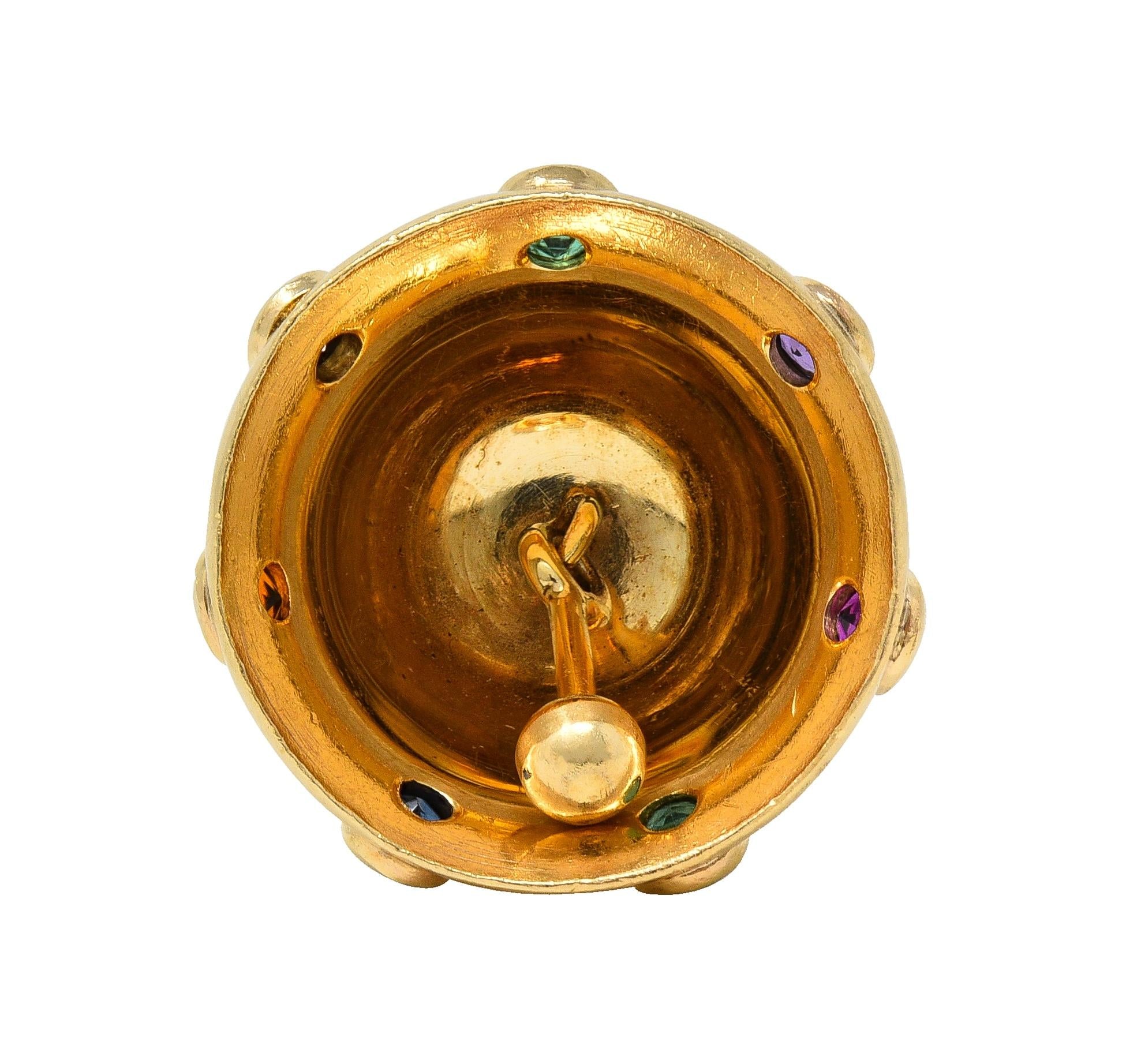 1950's Multi-Gem 14 Karat Yellow Gold Motif Vintage Dearest Acrostic Bell Charm
