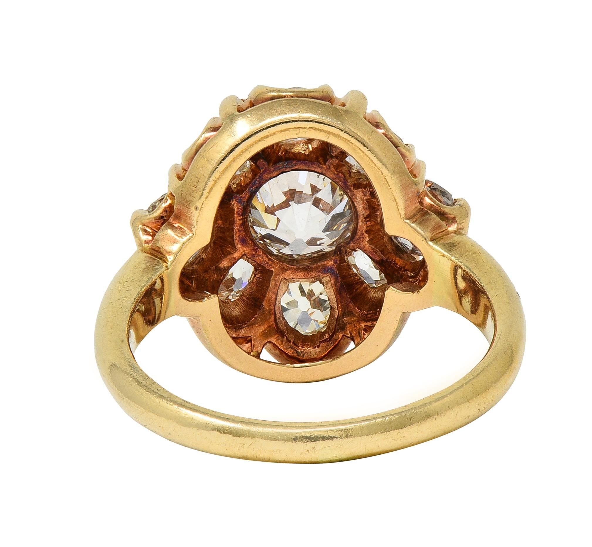 Victorian Old European Cut Diamond 14 Karat Yellow Gold Antique Cluster Ring