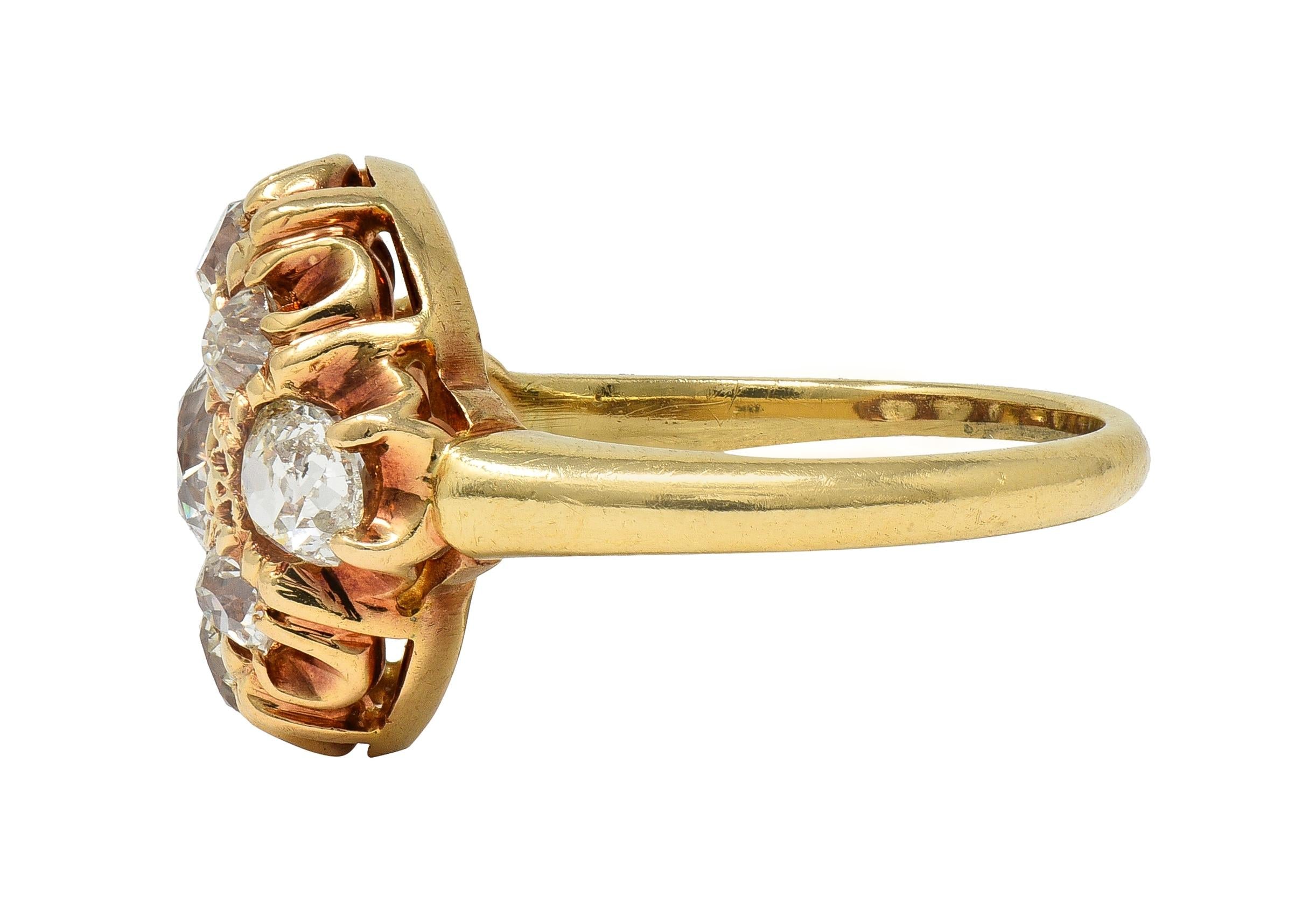 Victorian Old European Cut Diamond 14 Karat Yellow Gold Antique Cluster Ring