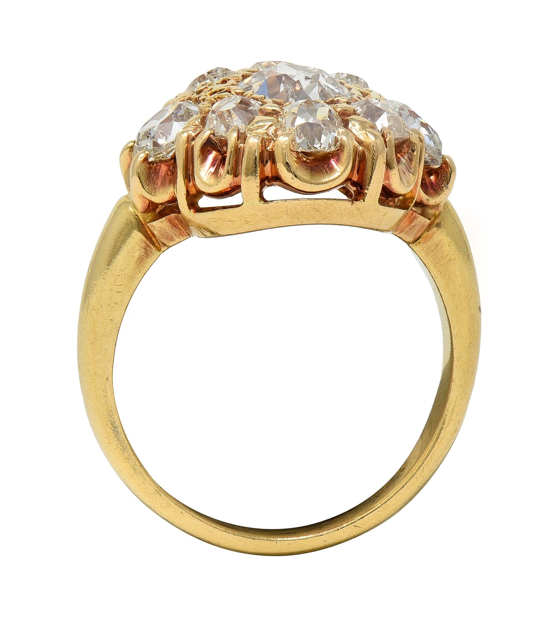 Victorian Old European Cut Diamond 14 Karat Yellow Gold Antique Cluster Ring