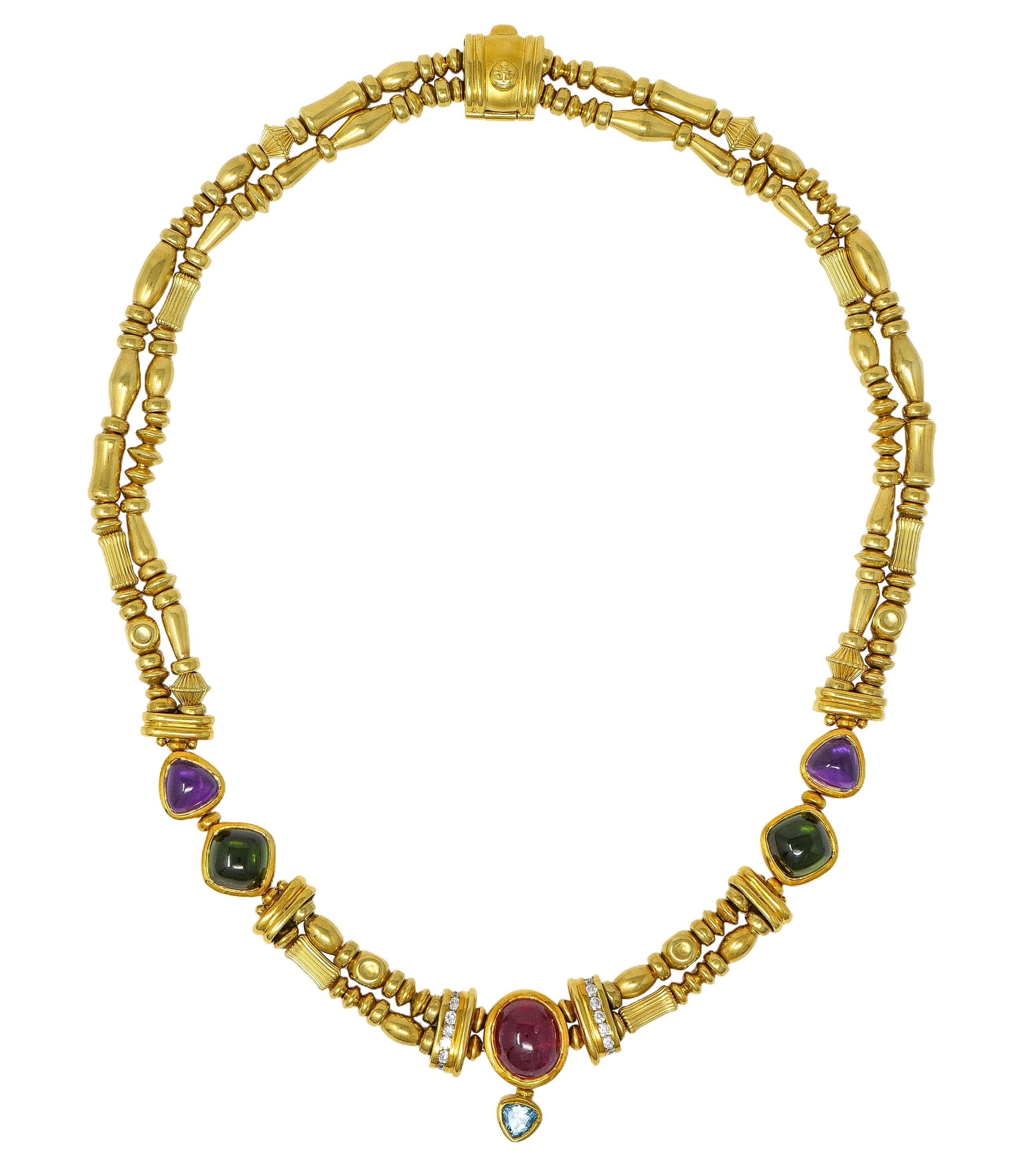 SeidenGang 1990's Diamond Multi-Gem 18K Gold Vintage Multi-Strand Necklace