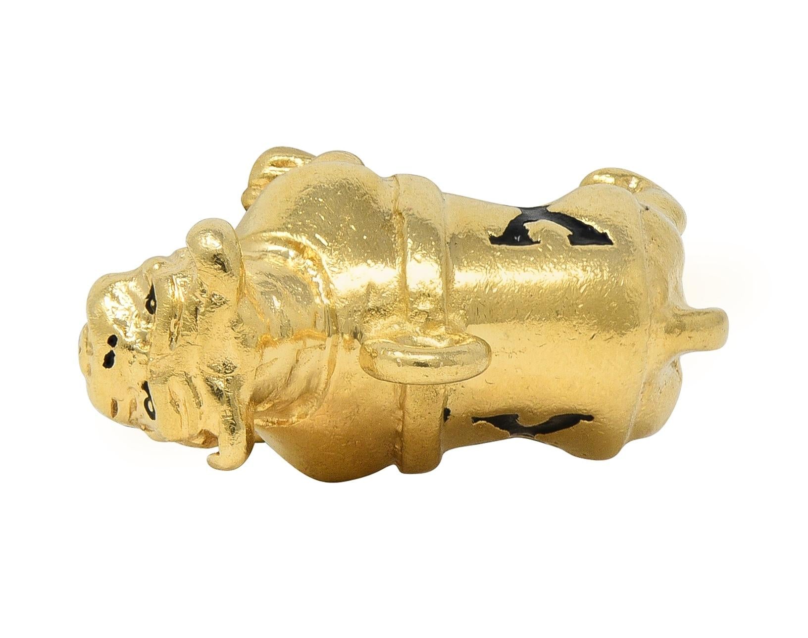 1950's Enamel 14 Karat Yellow Gold Vintage Yale Bulldog Dog Pendant Charm