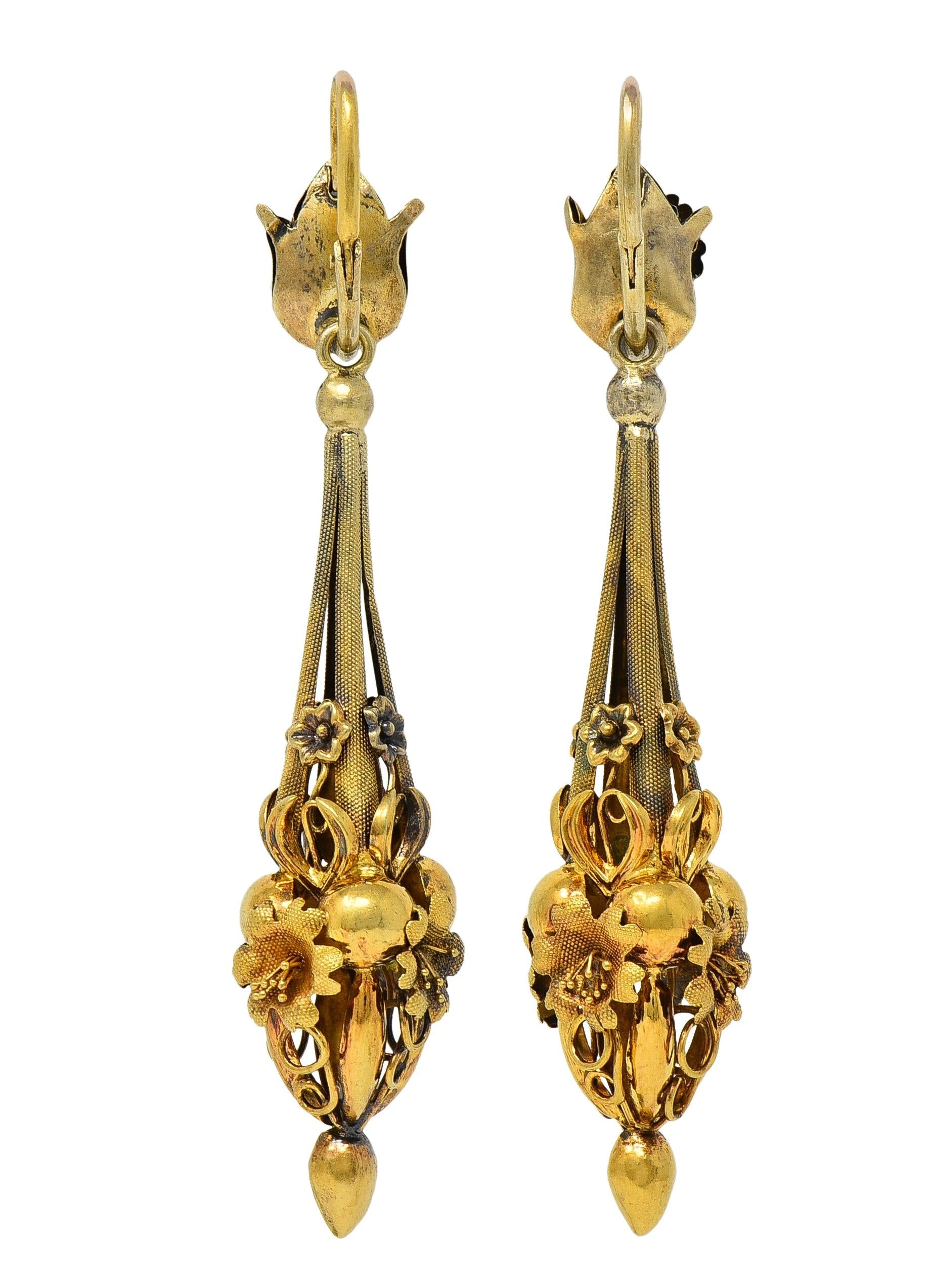 Victorian Etruscan Revival 18 Karat Yellow Antique Day-to-Night Drop Earrings