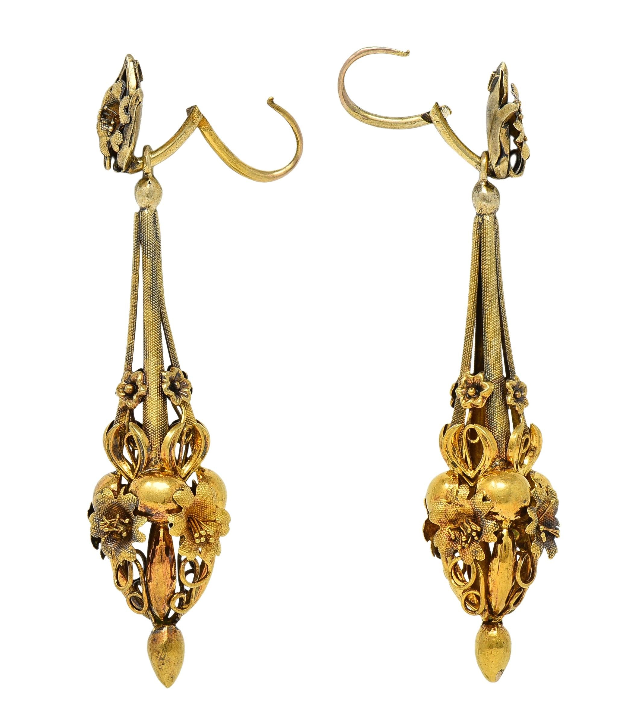 Victorian Etruscan Revival 18 Karat Yellow Antique Day-to-Night Drop Earrings