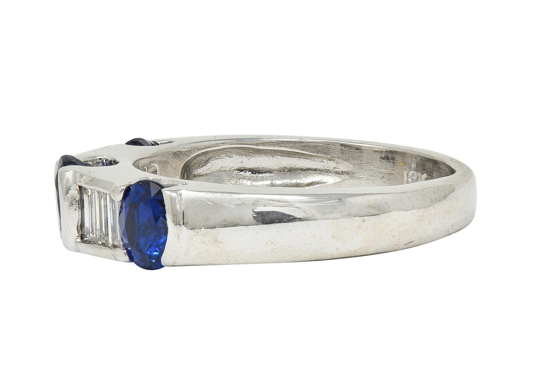 Contemporary Blue Sapphire Diamond 18 Karat White Gold Tension Set Band Ring