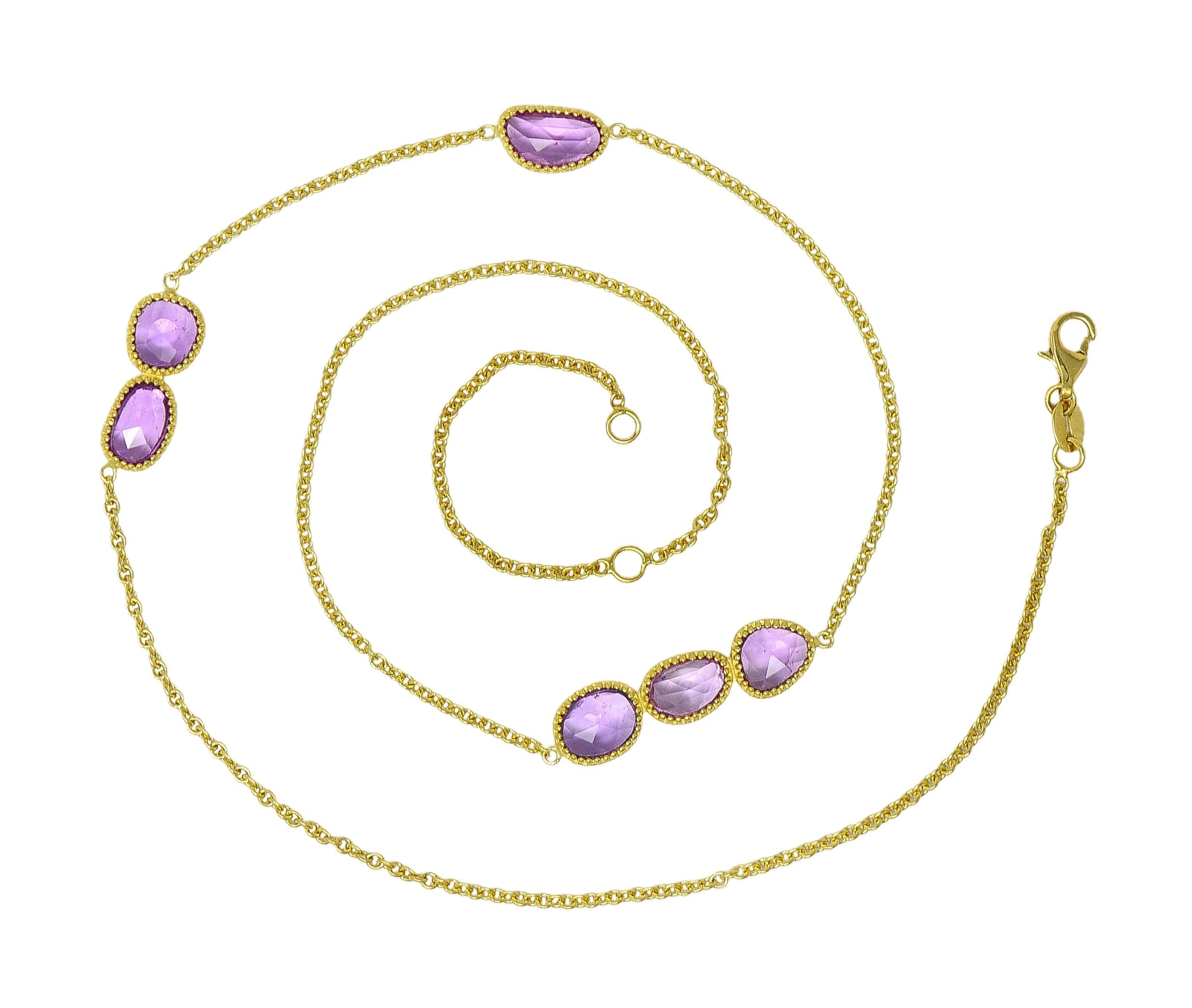 2000's Amethyst 18 Karat Yellow Gold Station Necklace