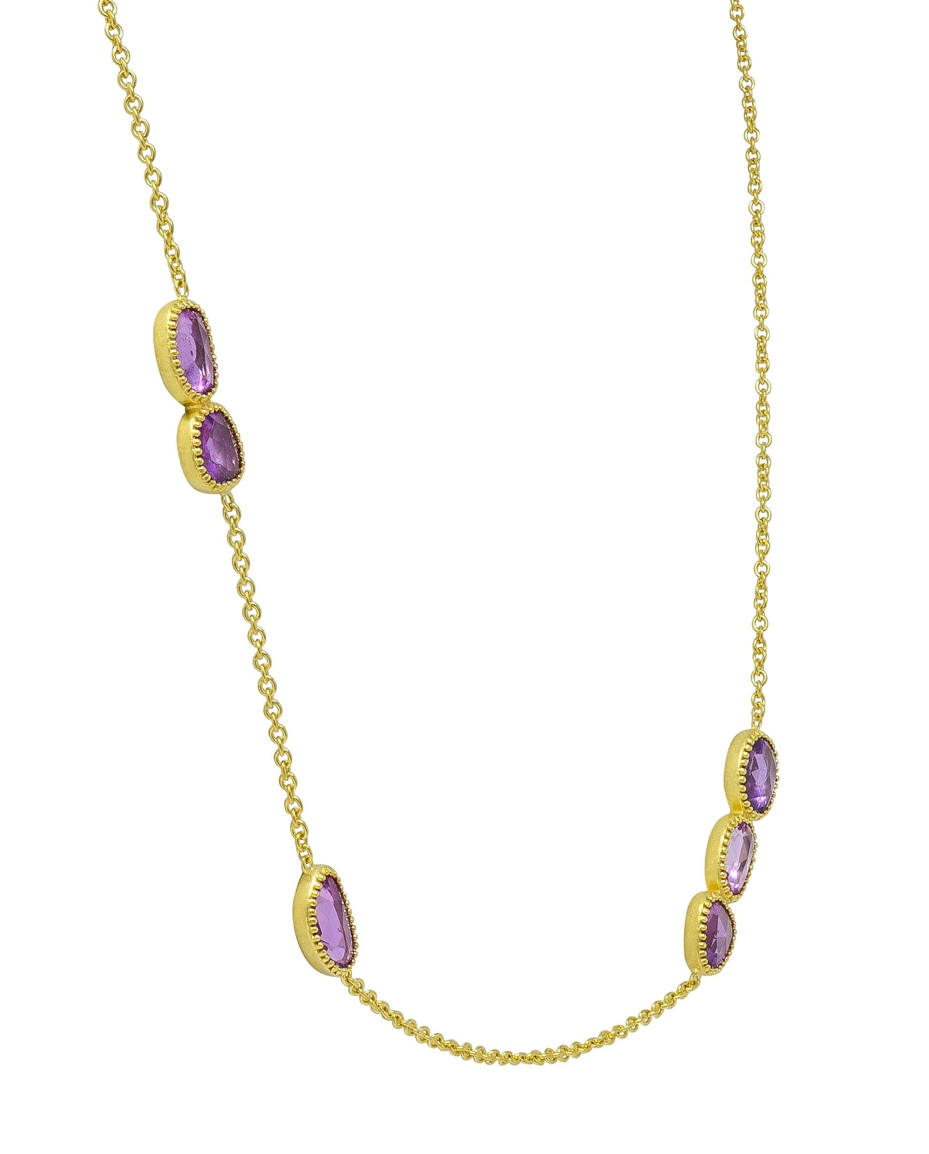 2000's Amethyst 18 Karat Yellow Gold Station Necklace