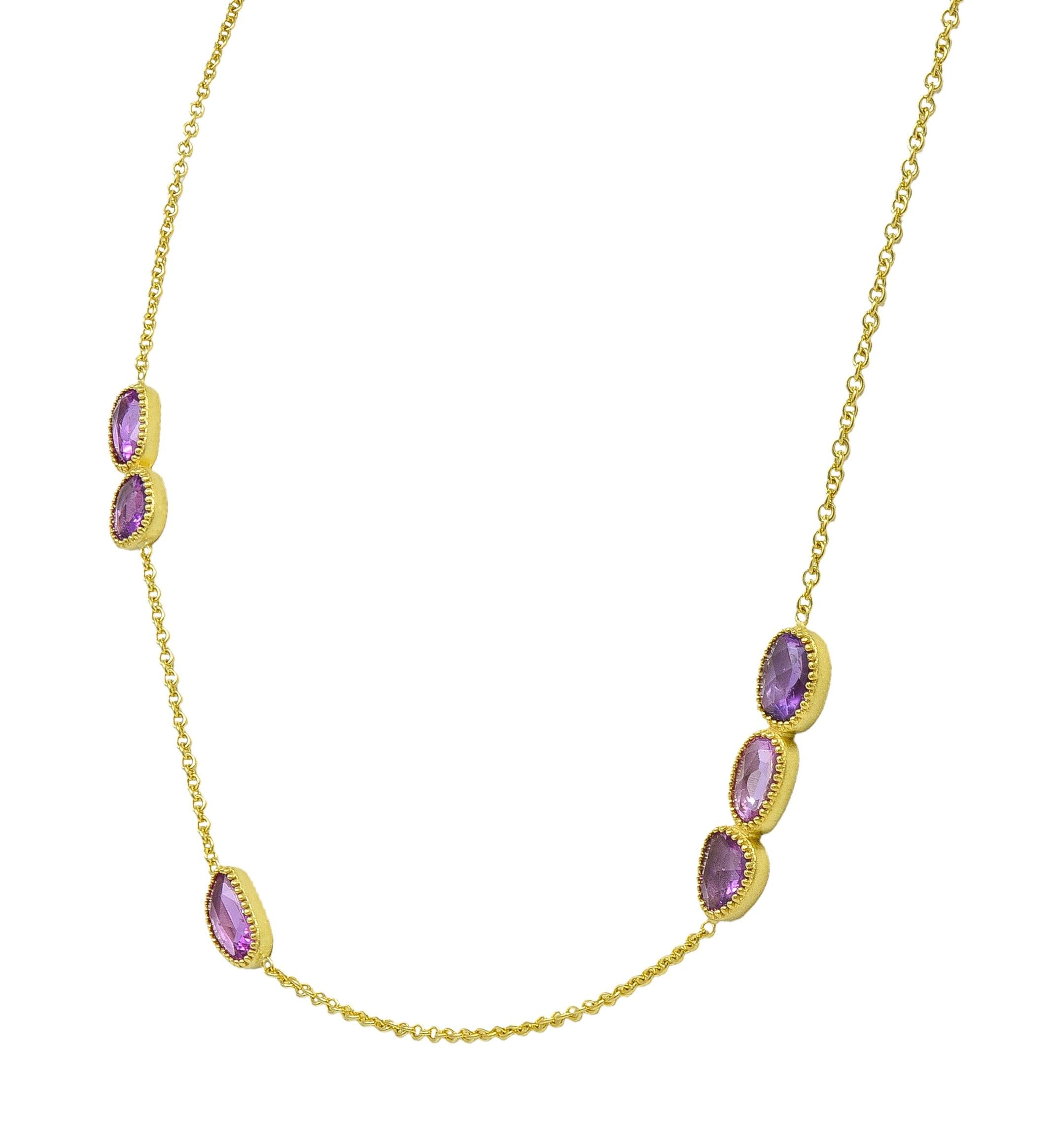 2000's Amethyst 18 Karat Yellow Gold Station Necklace