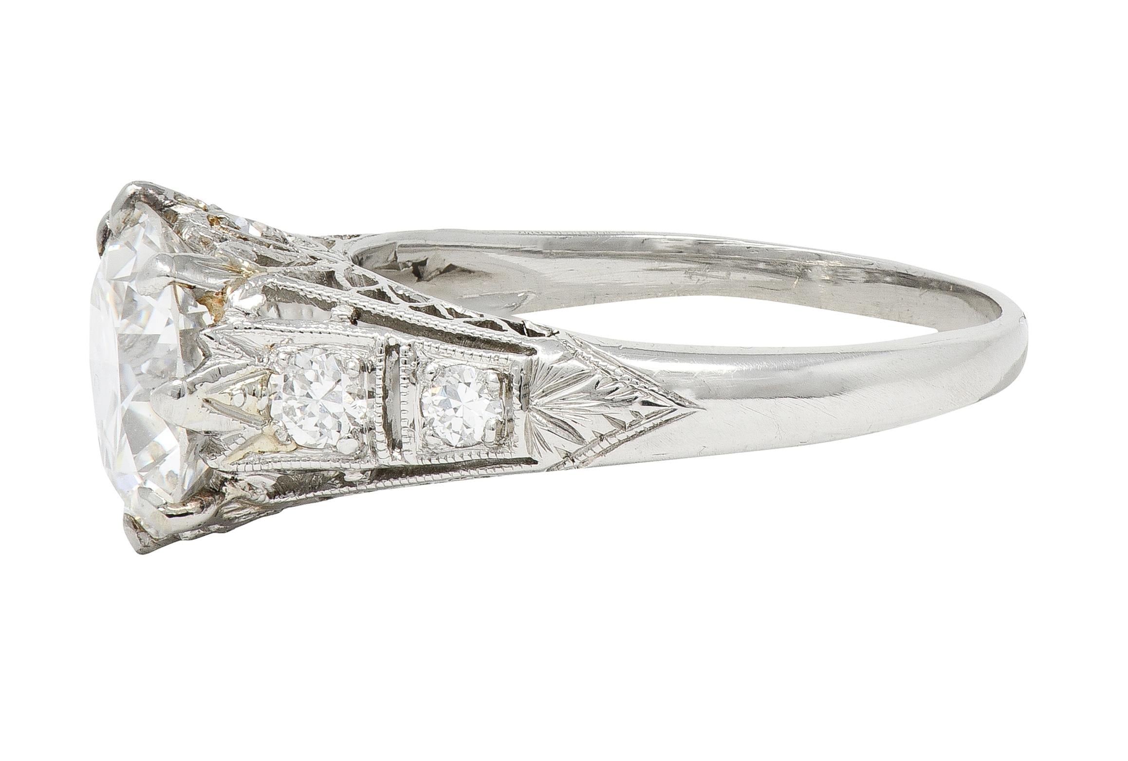 Art Deco 2.46 CTW Old European Diamond Platinum Lotus Vintage Engagement Ring