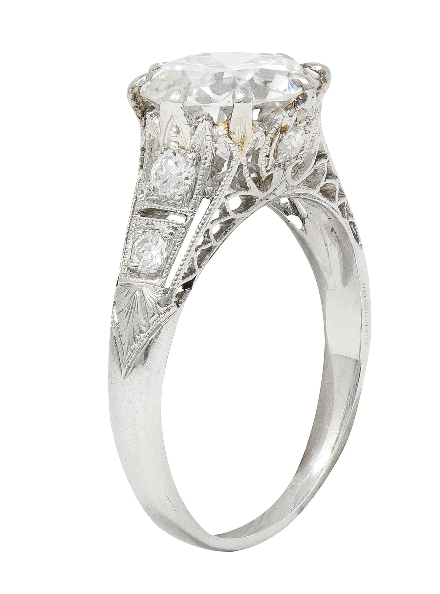 Art Deco 2.46 CTW Old European Diamond Platinum Lotus Vintage Engagement Ring