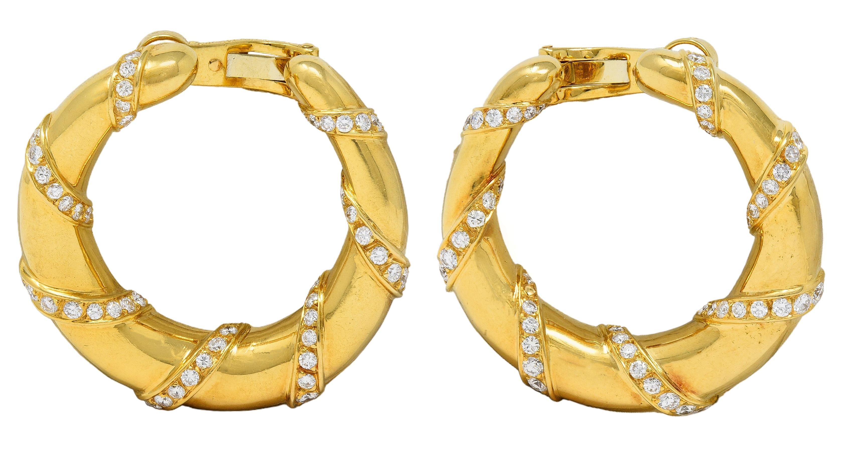 Cartier Paris 1.90 CTW 18 Karat Yellow Gold Twist Hoop Vintage Ear-Clip Earrings