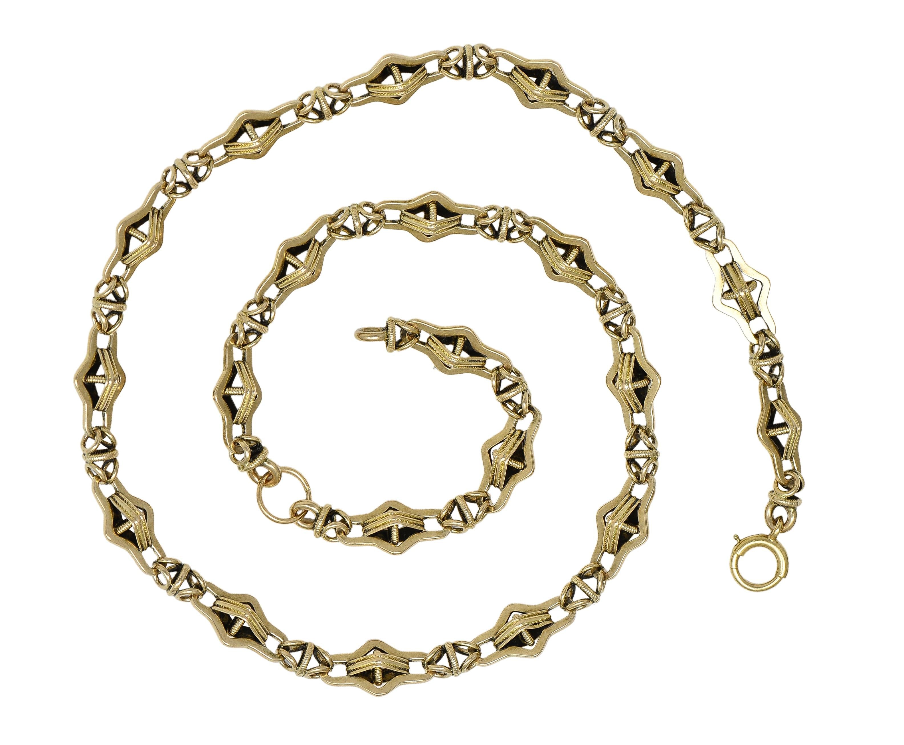 Victorian 14 Karat Yellow Gold Antique Fancy Navette Link Chain Necklace