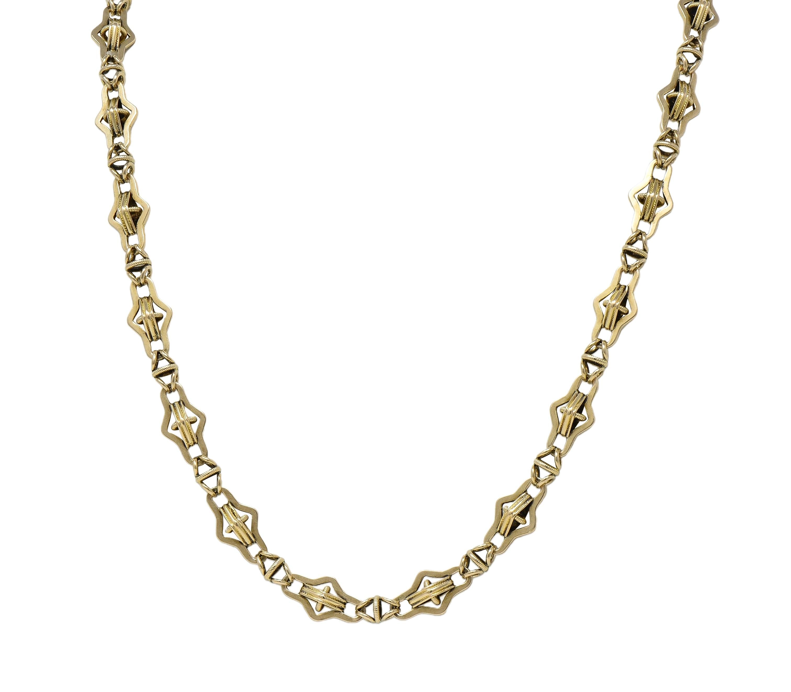 Victorian 14 Karat Yellow Gold Antique Fancy Navette Link Chain Necklace