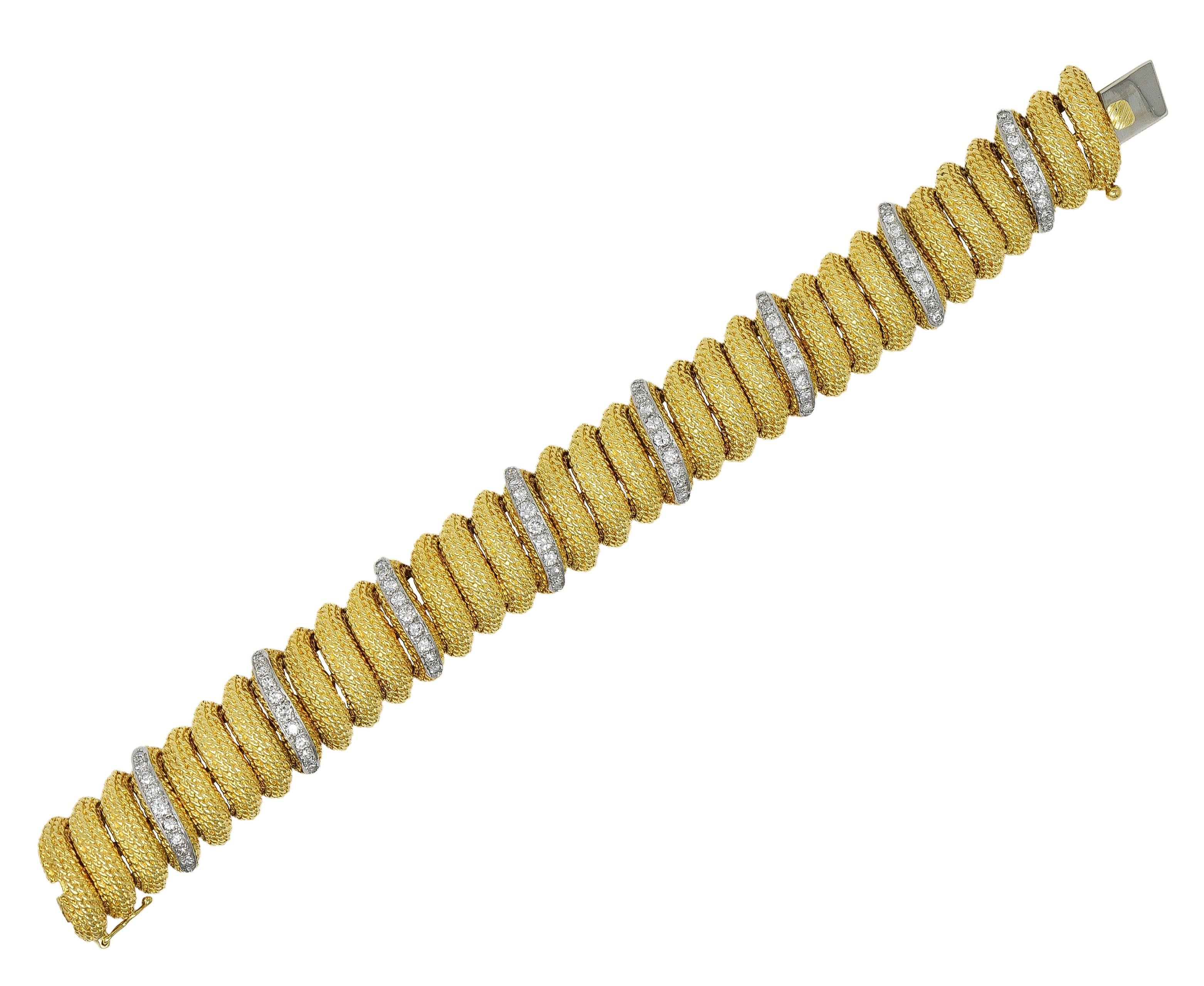 1960's 2.80 CTW Diamond Platinum 18K Gold Vintage Woven Twist Link Bracelet