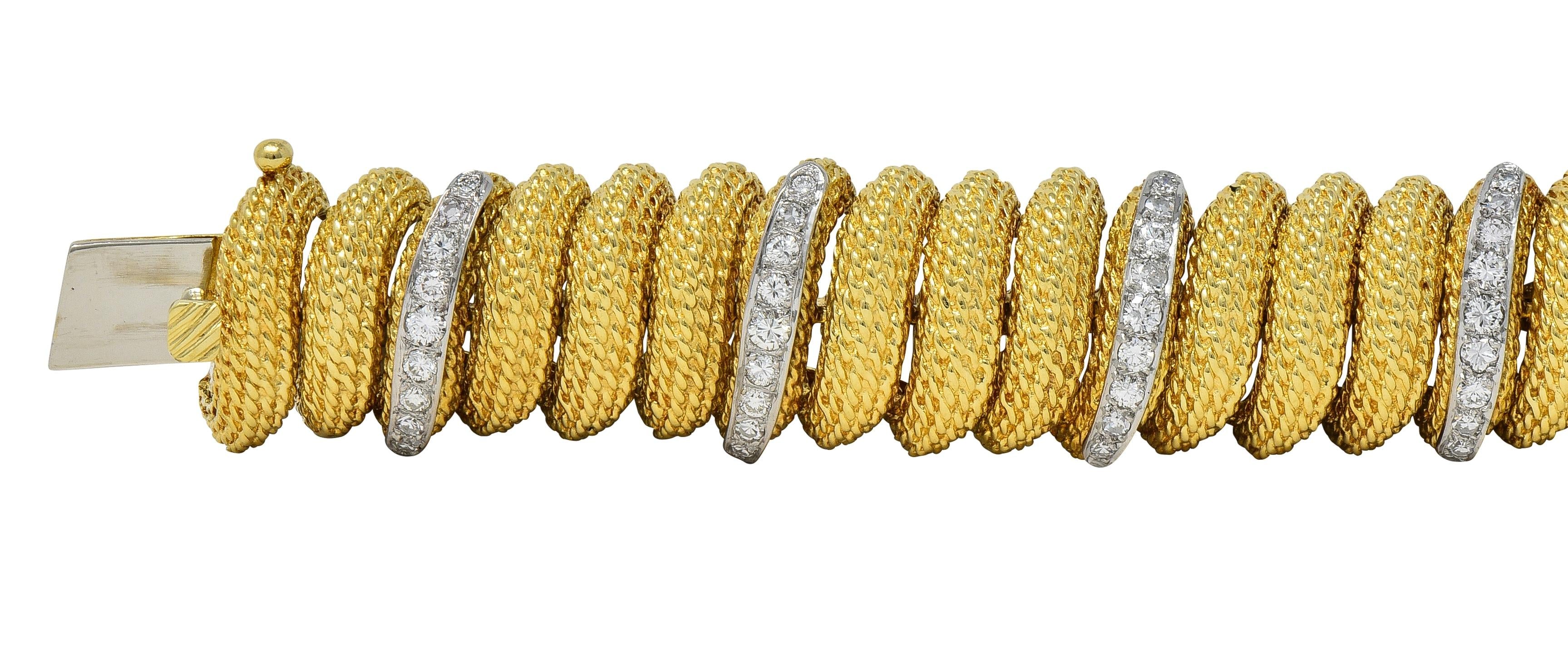 1960's 2.80 CTW Diamond Platinum 18K Gold Vintage Woven Twist Link Bracelet