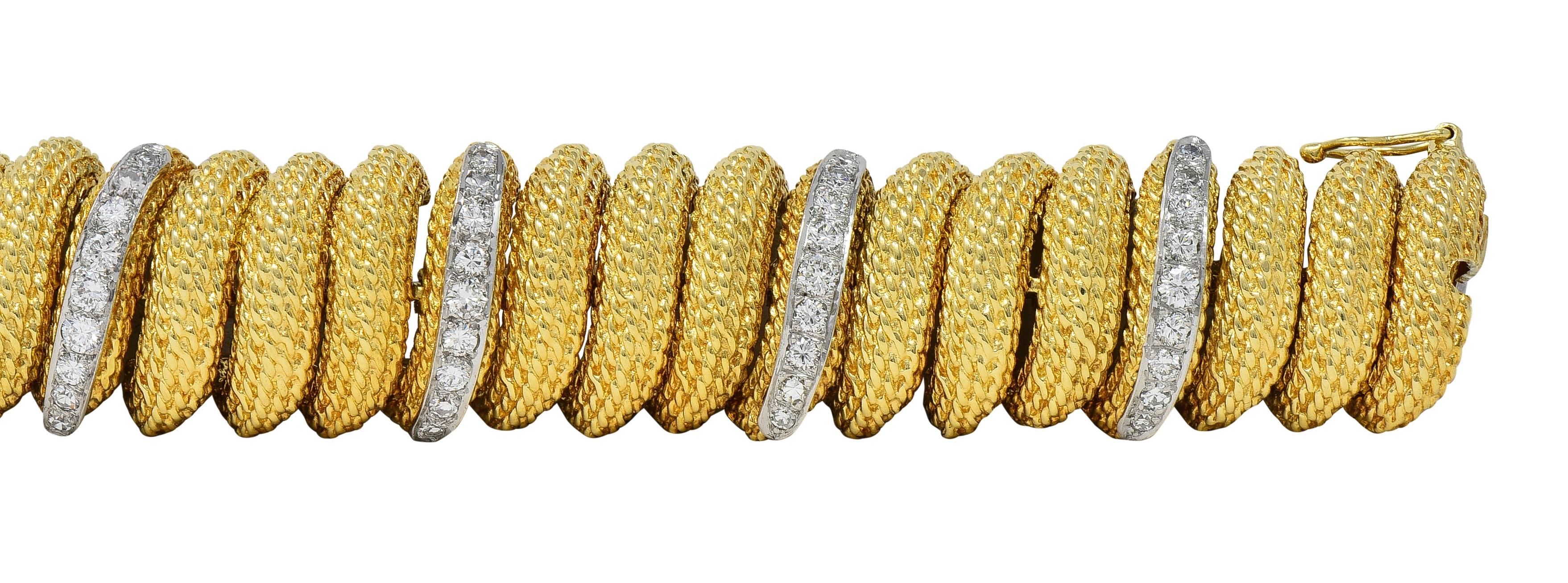 1960's 2.80 CTW Diamond Platinum 18K Gold Vintage Woven Twist Link Bracelet