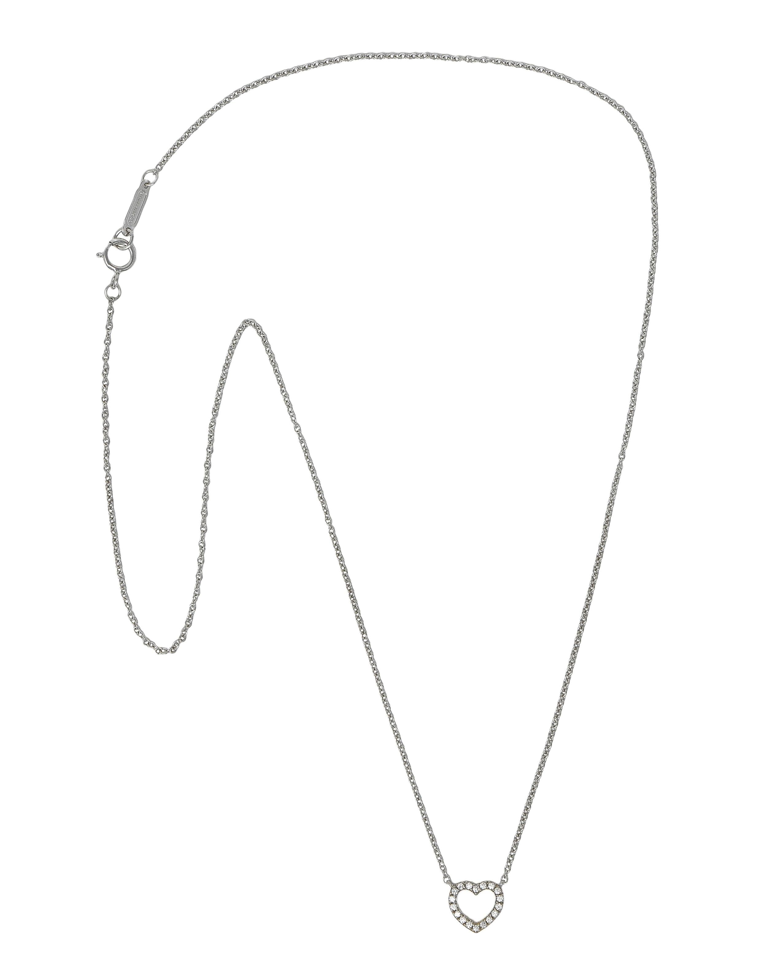 Tiffany & Co. 2000's Diamond 18 Karat White Gold Heart Station Necklace
