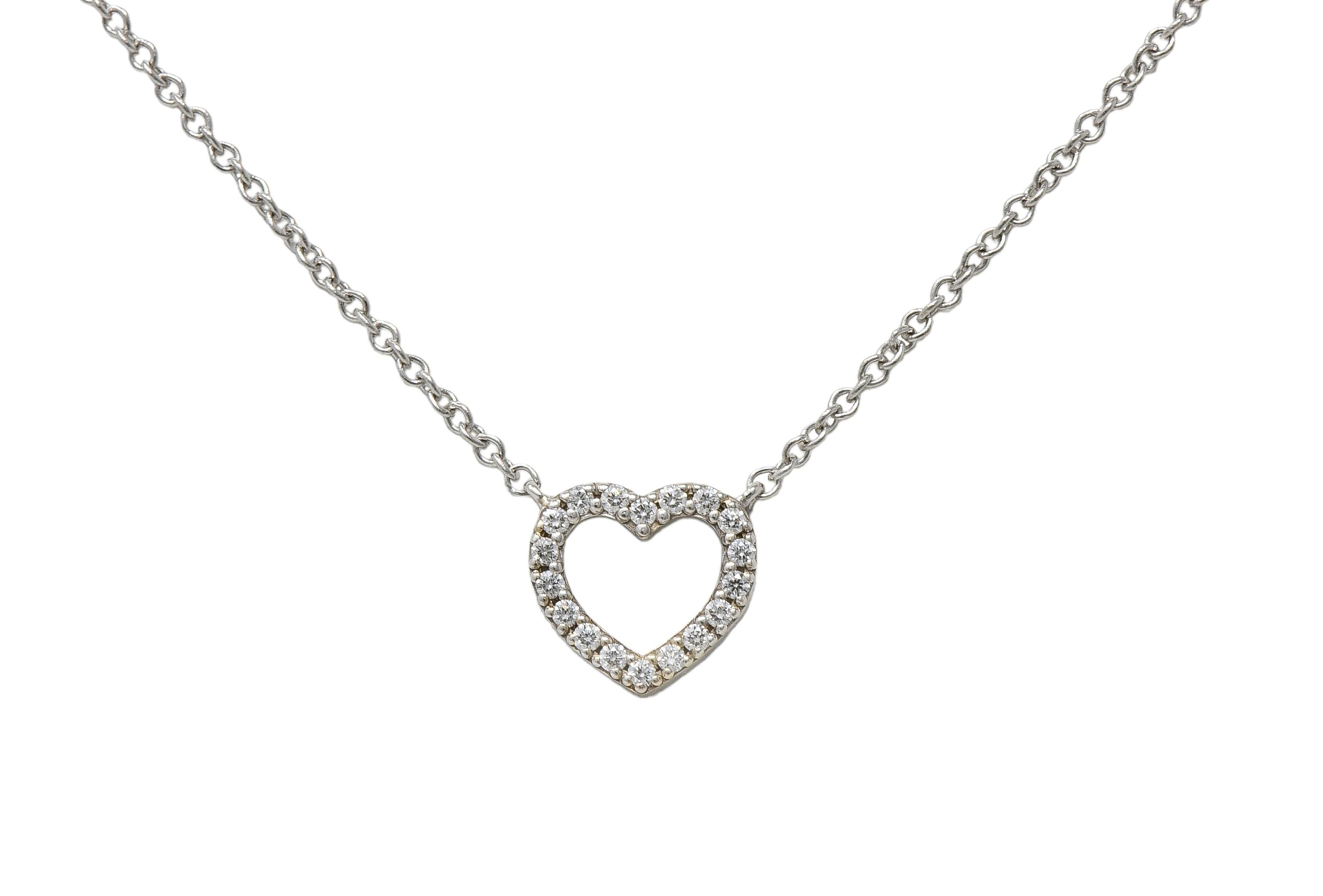 Tiffany & Co. 2000's Diamond 18 Karat White Gold Heart Station Necklace