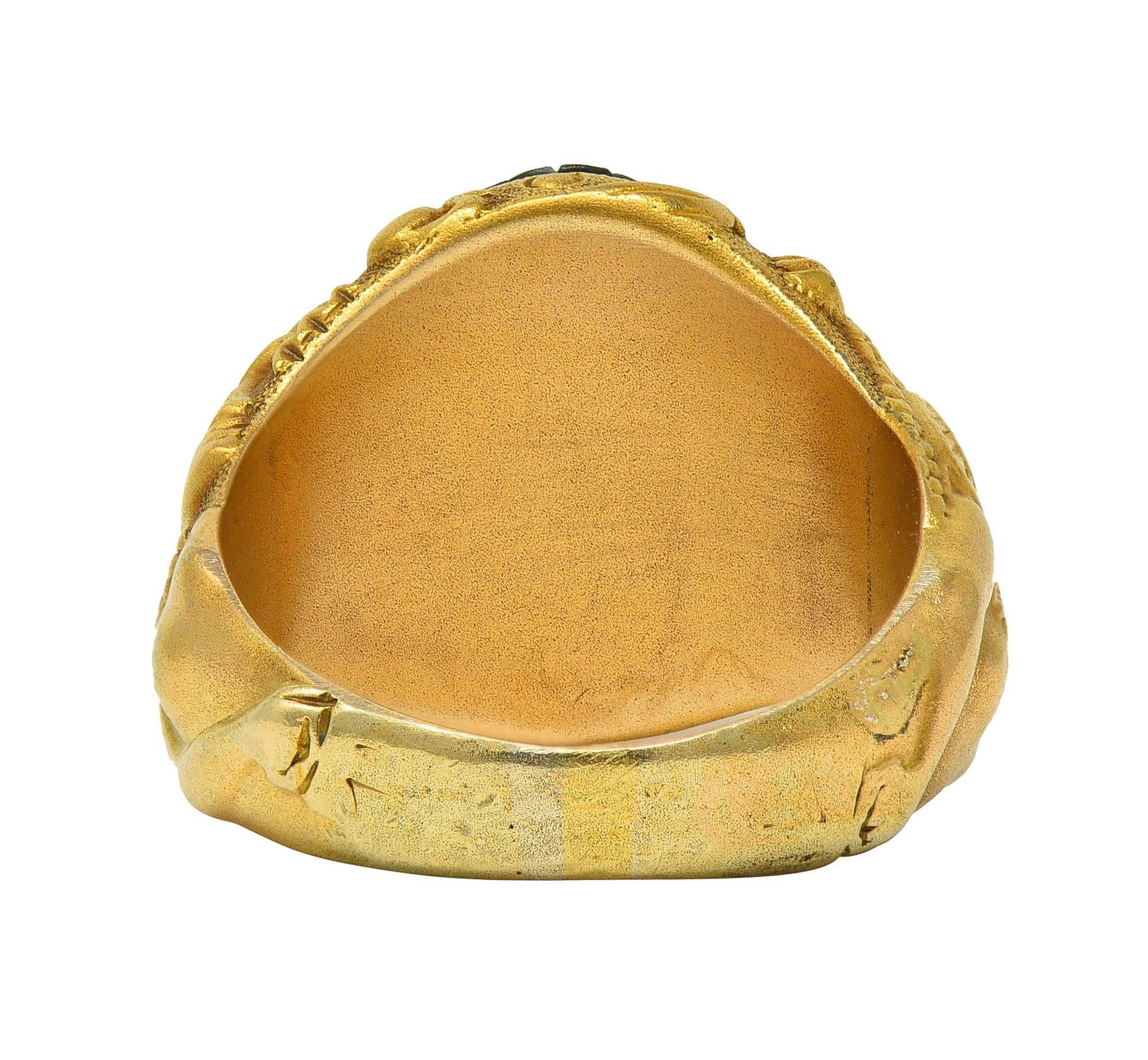 Jones Woodland Art Deco Egyptian Revival Hardstone 14K Gold Antique Scarab Ring